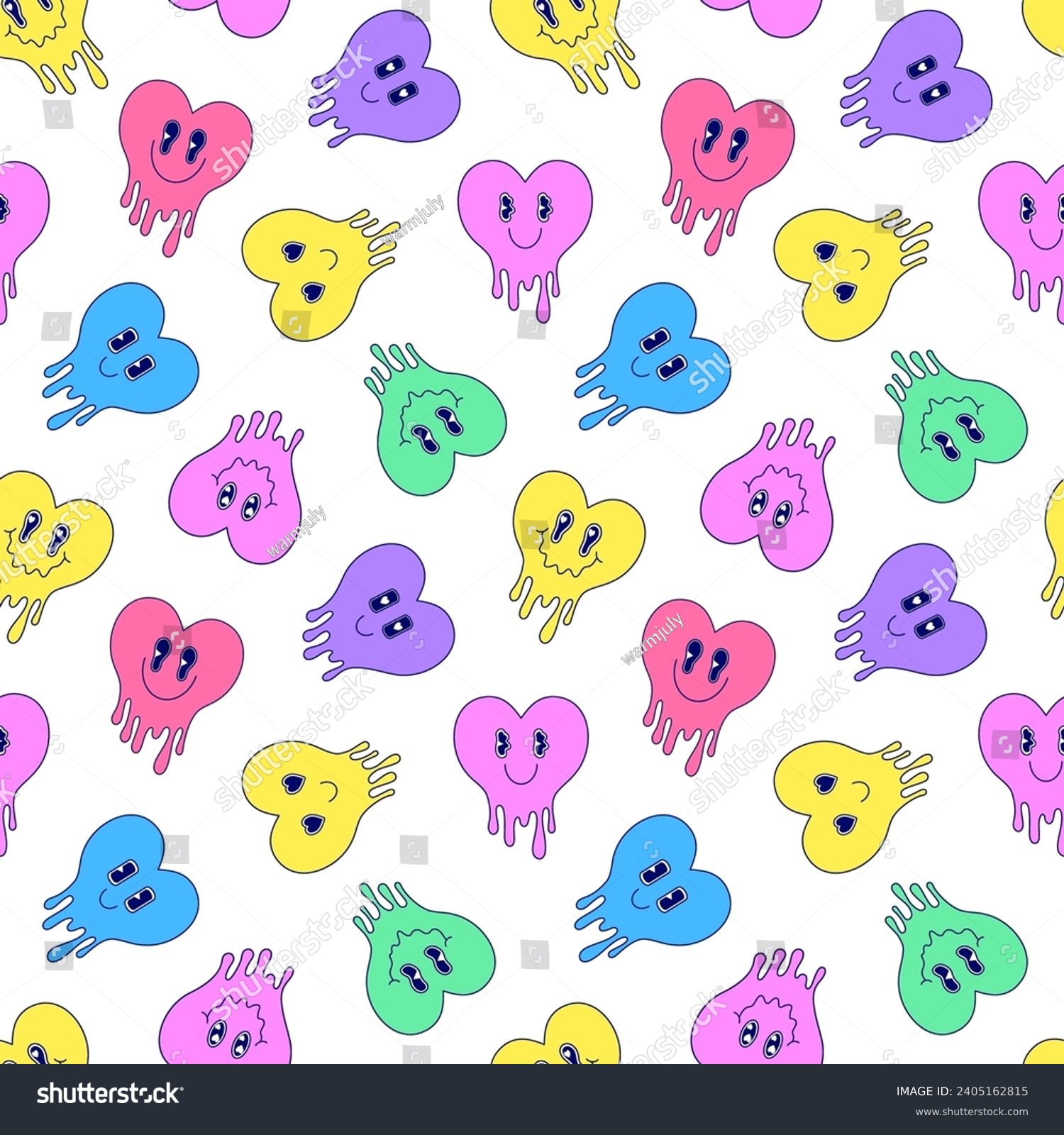 SVG of Seamless pattern with melting hearts in cartoon style on white background. svg