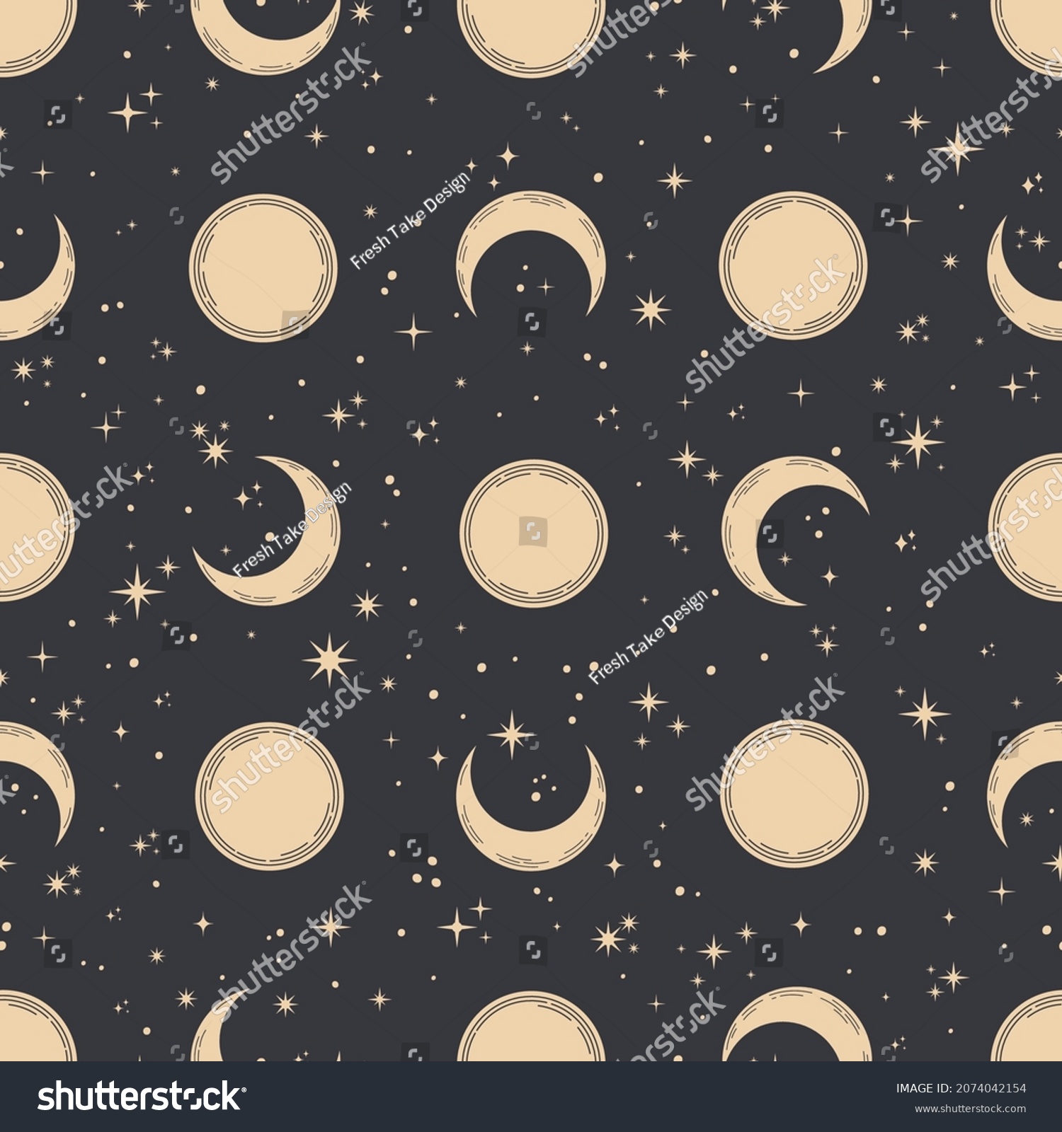 Seamless Pattern Moons Stars Stock Vector Royalty Free 2074042154