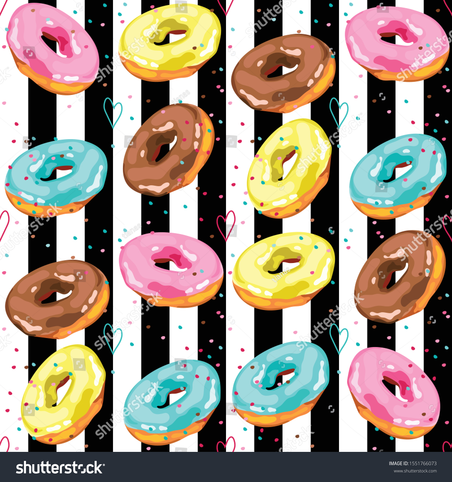 Download Seamless Pattern Multicolored Donuts Glazed Donut Stock Vector Royalty Free 1551766073