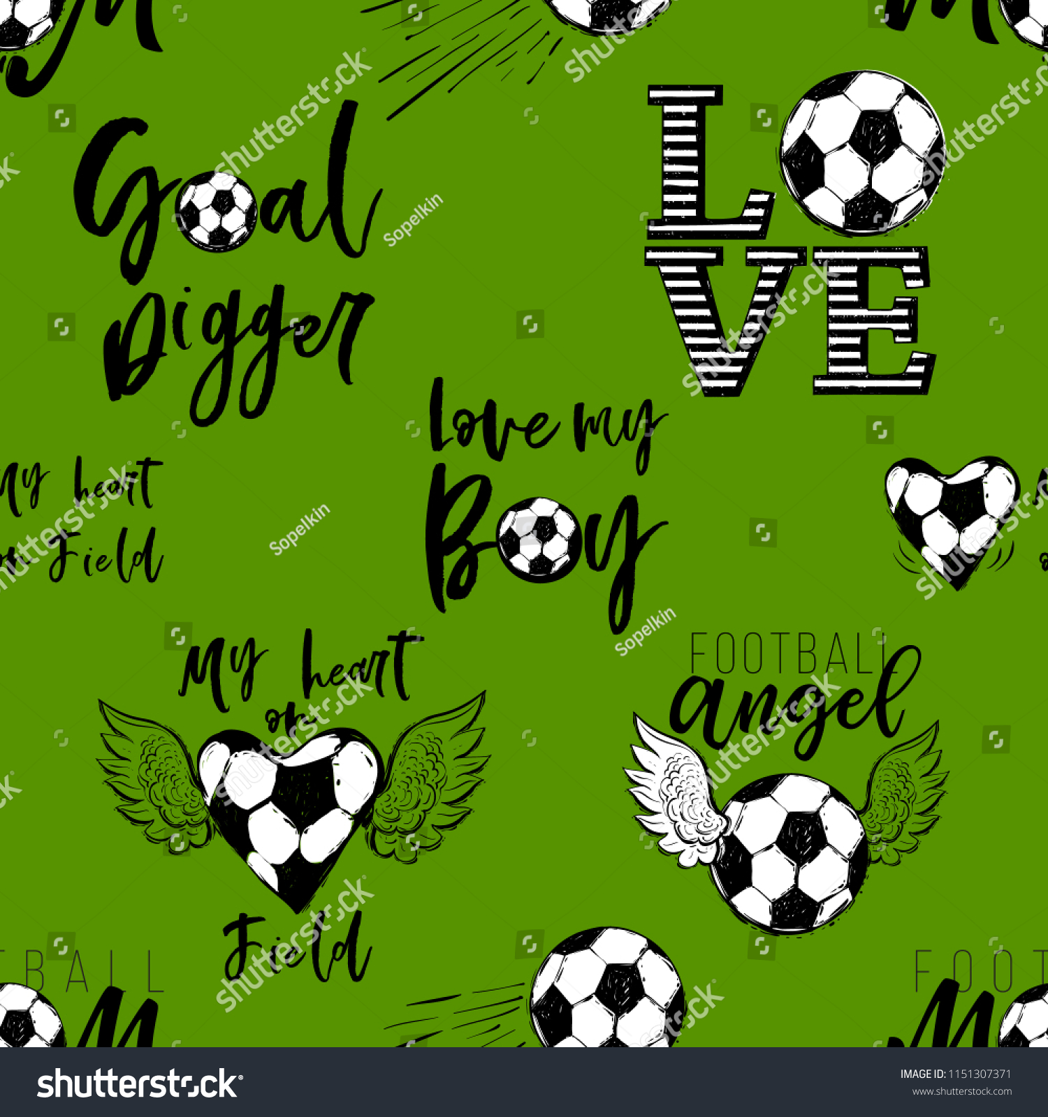 Seamless Pattern Positive Motivation Quotes Soccer Stock Vector