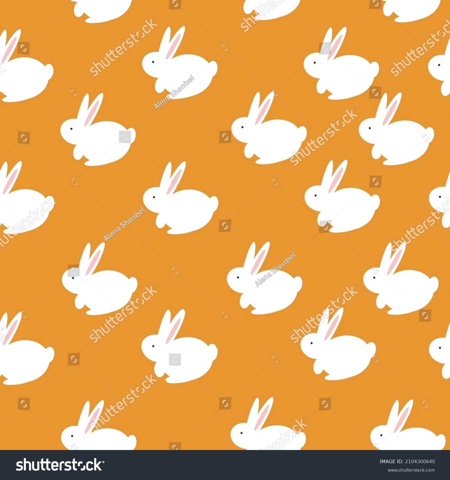Seamless Pattern Rabbits Orange Background Vector Stock Vector (Royalty ...