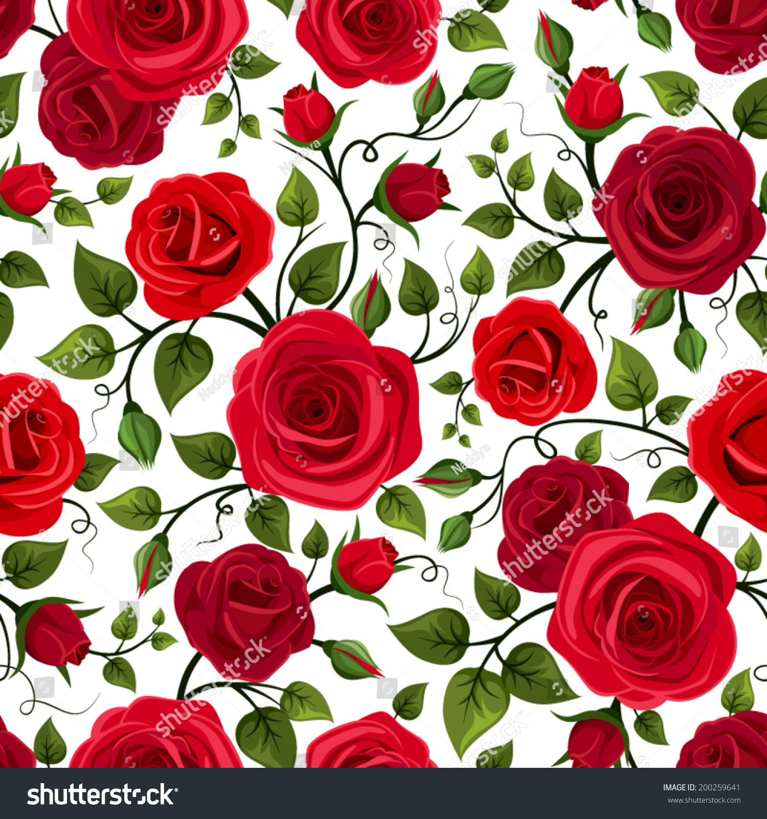 Seamless Pattern Red Roses Vector Illustration Stock Vector (Royalty ...