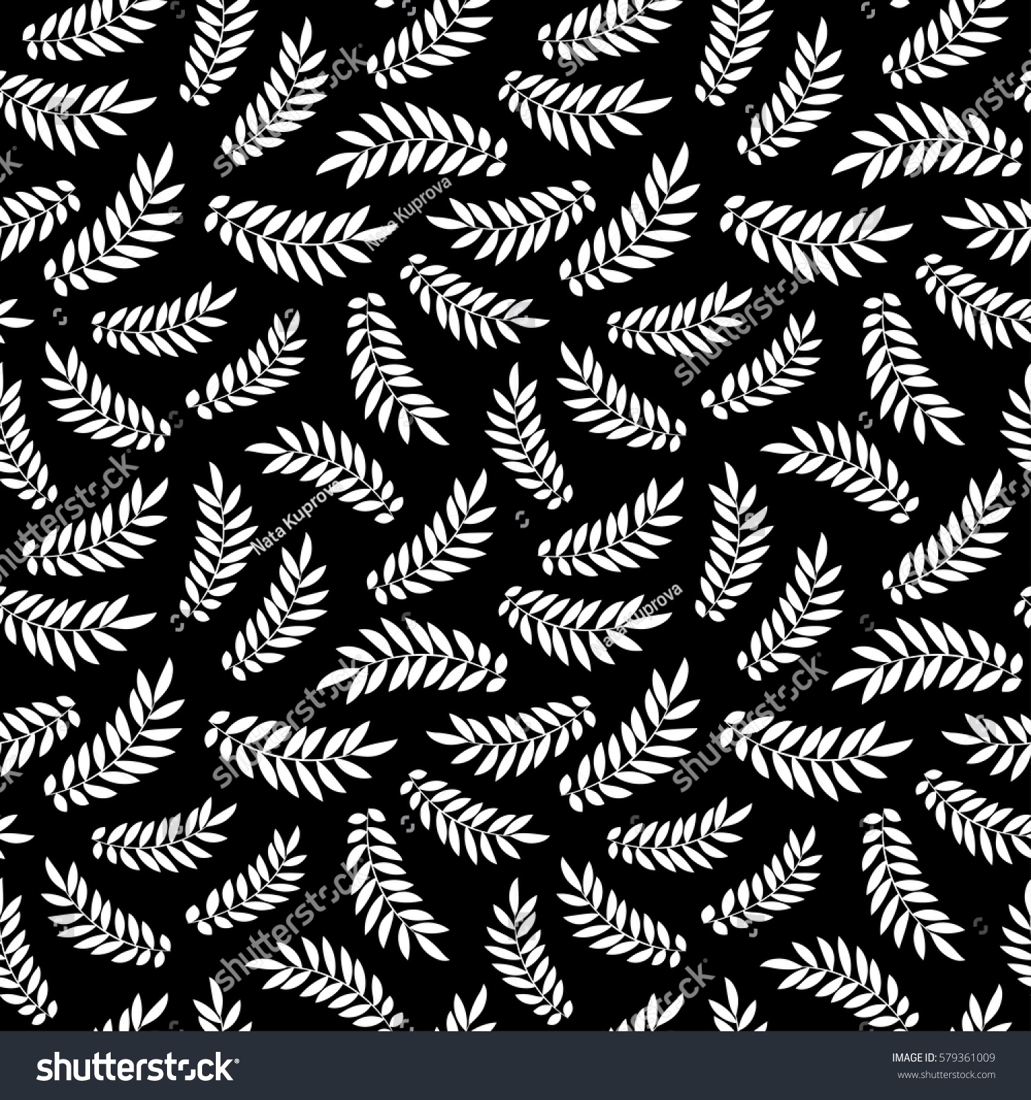 Seamless Pattern Sketch Leaves Vector Black Stock Vector 579361009