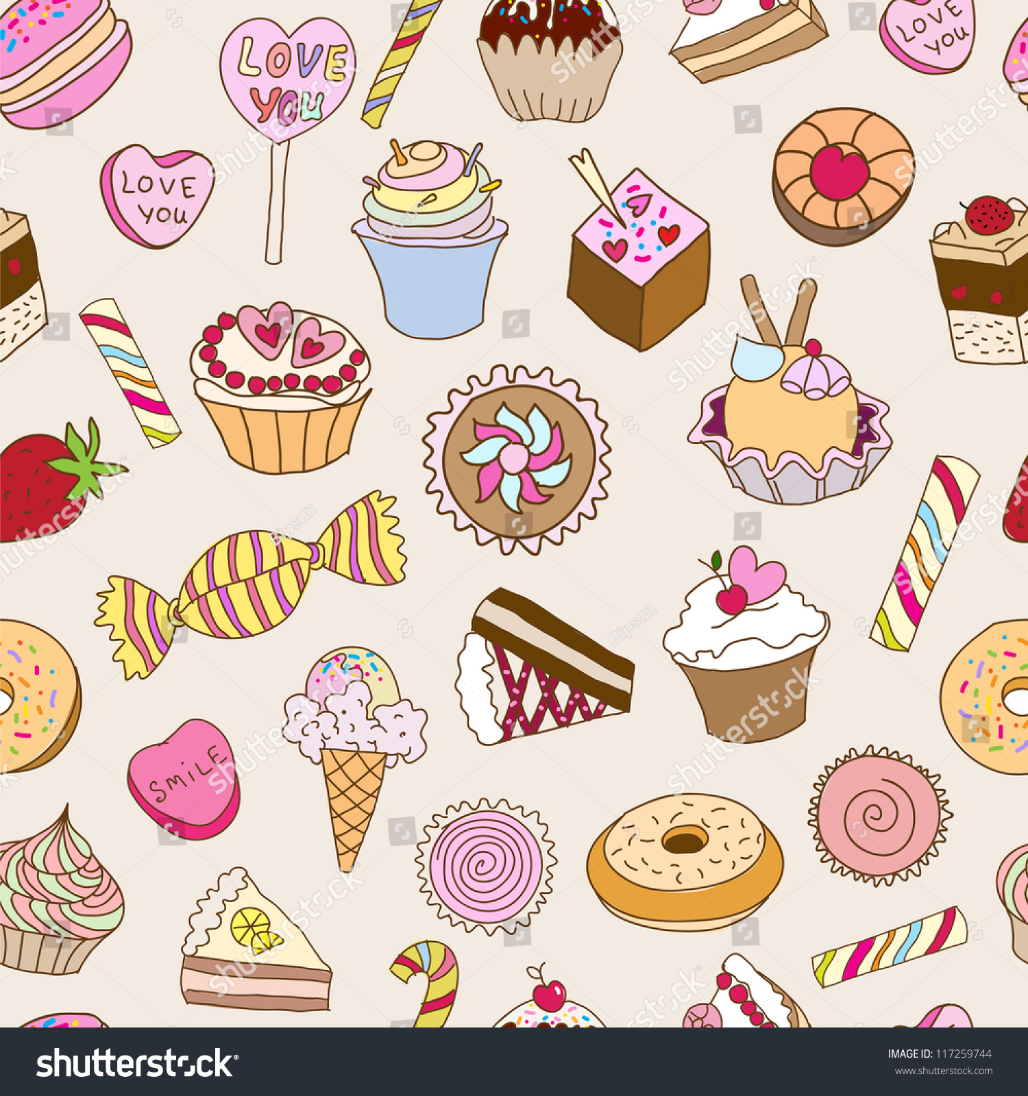 Seamless Pattern Sweetsseamless Pattern Can Be: vector de stock (libre ...