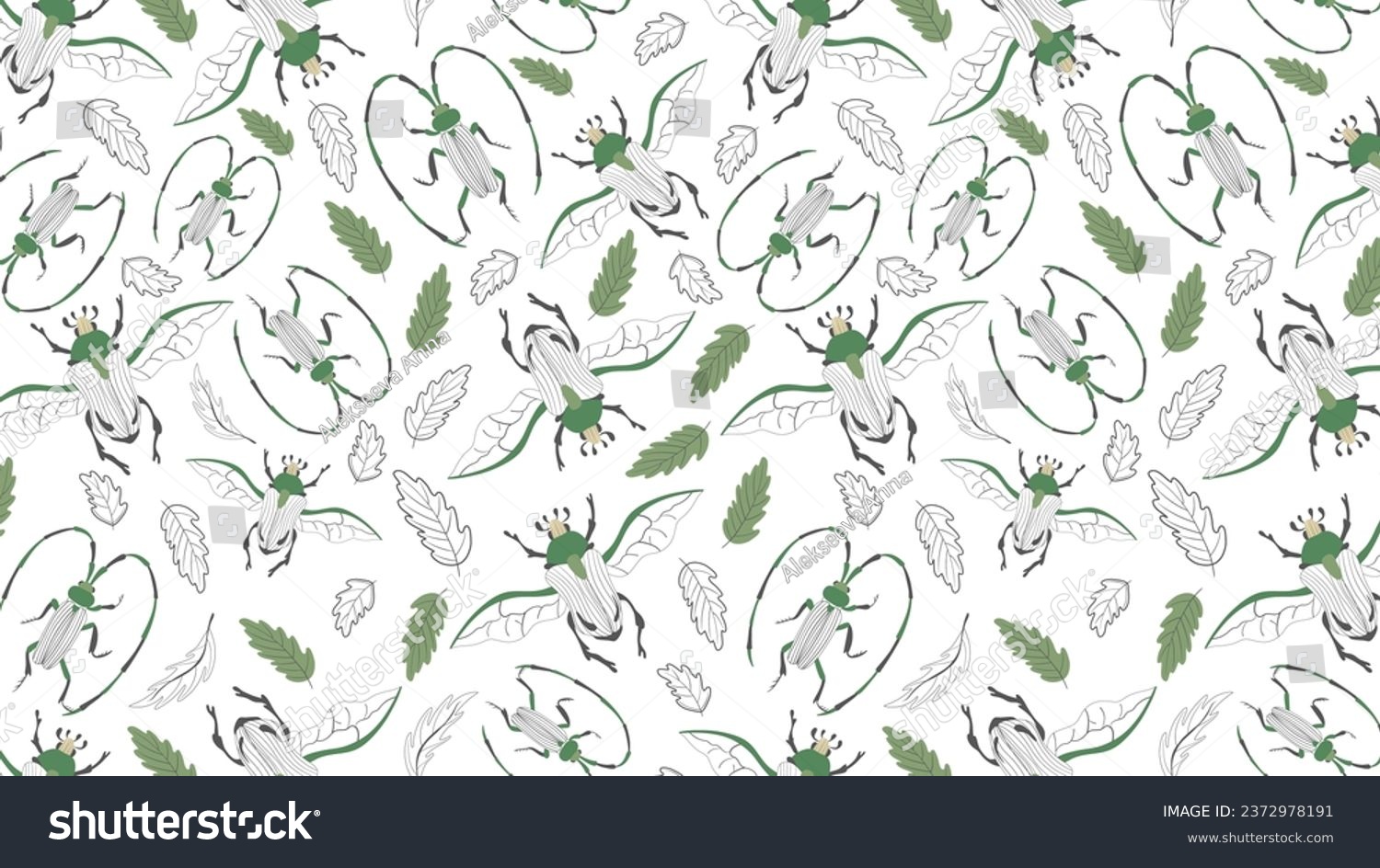 SVG of Seamless pattern with the image of beetles and leaves. Vector illustration svg