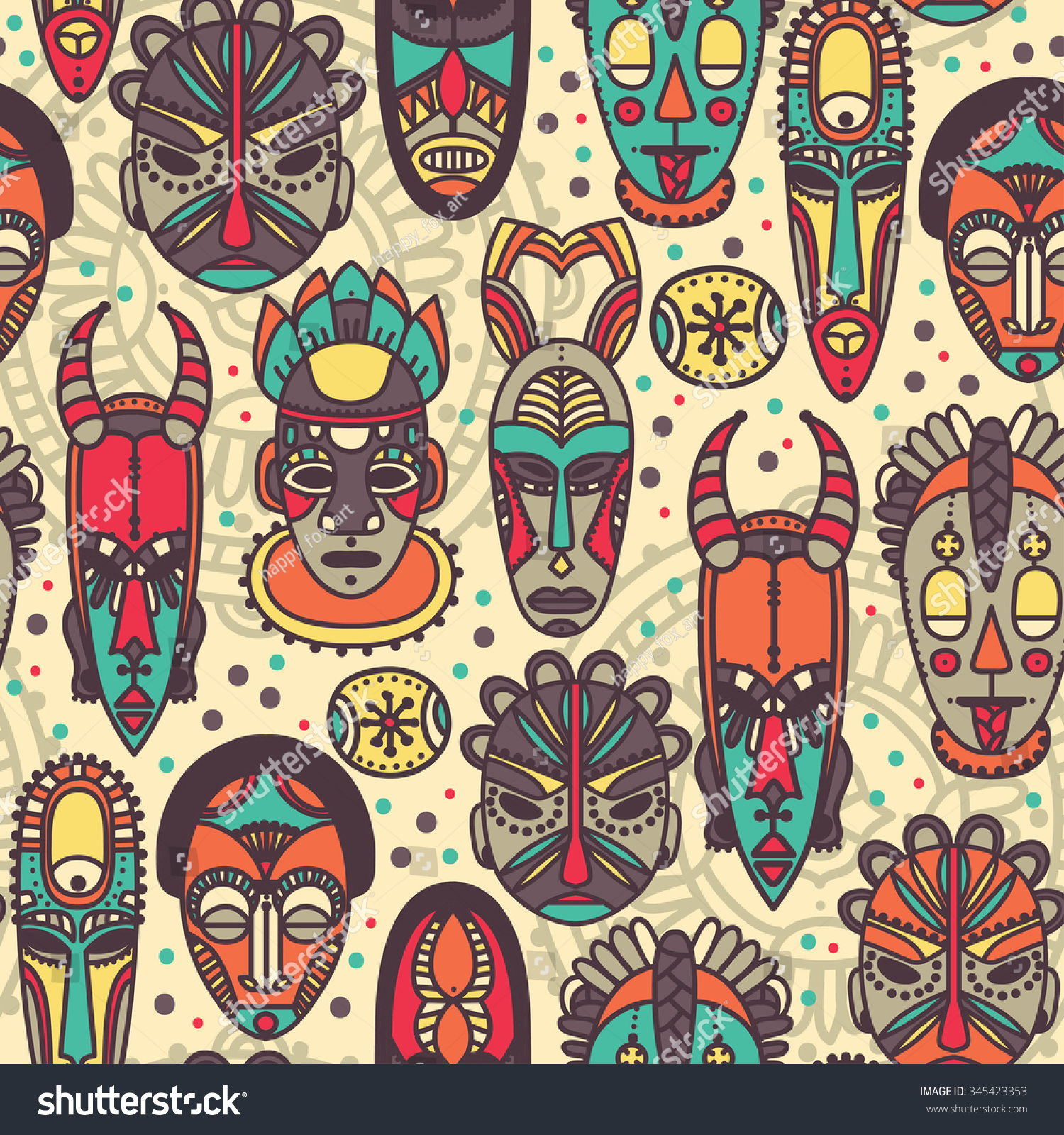 Seamless Pattern Tribal African Masks Vector Stock Vector 345423353 ...