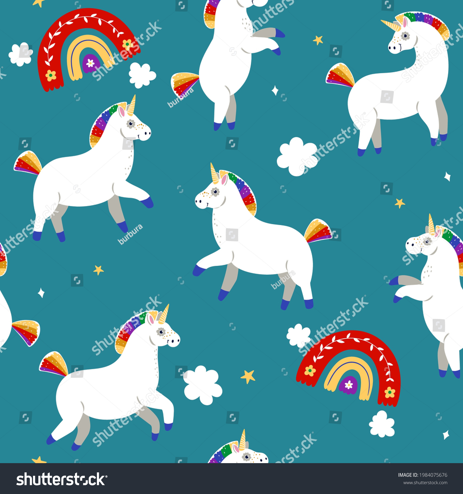 Seamless Pattern Unicorns Rainbows Vector Graphics Stock Vector Royalty Free 1984075676 9405