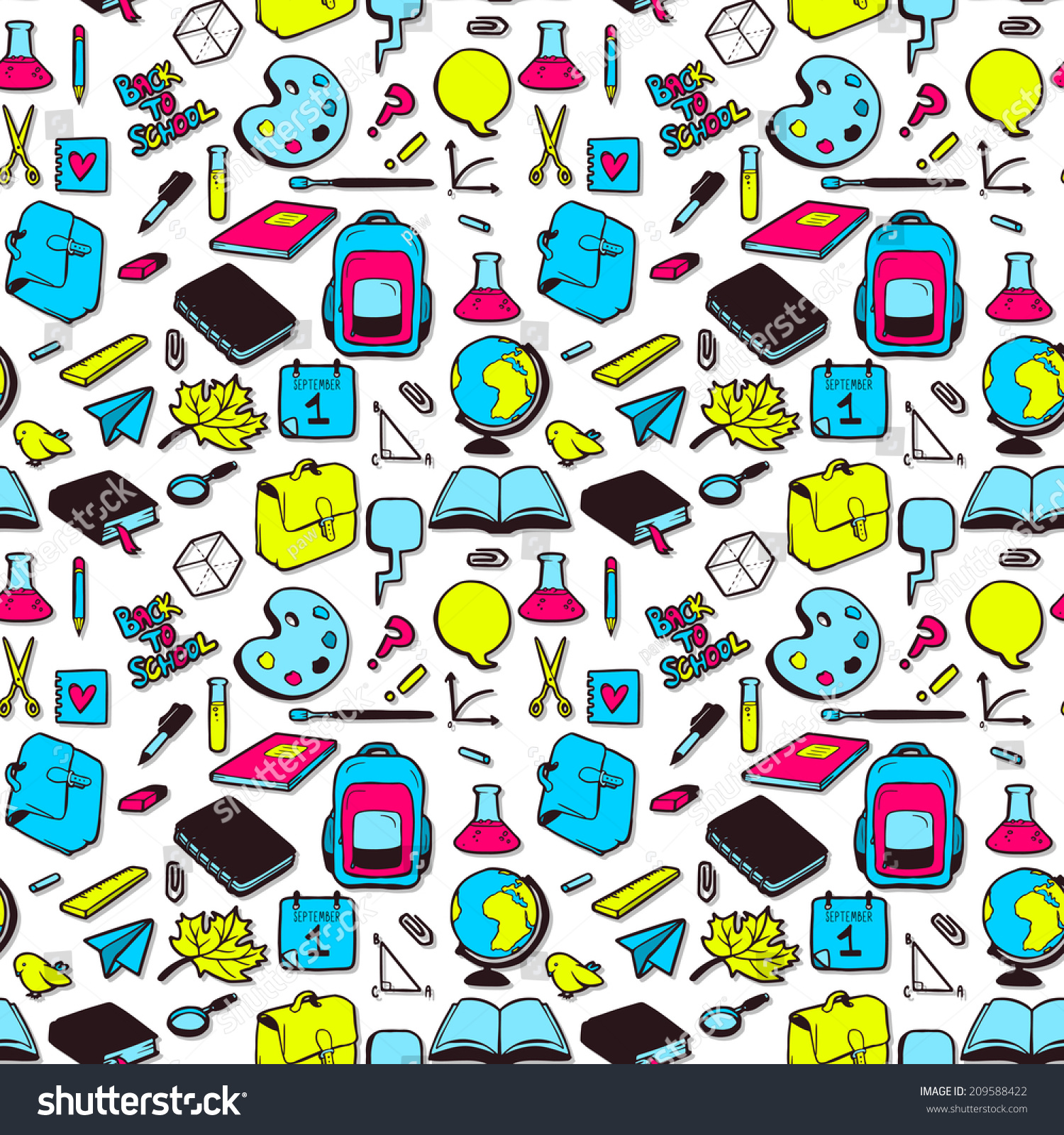 Seamless Pattern Various Elements School Vector Stock Vector (Royalty ...