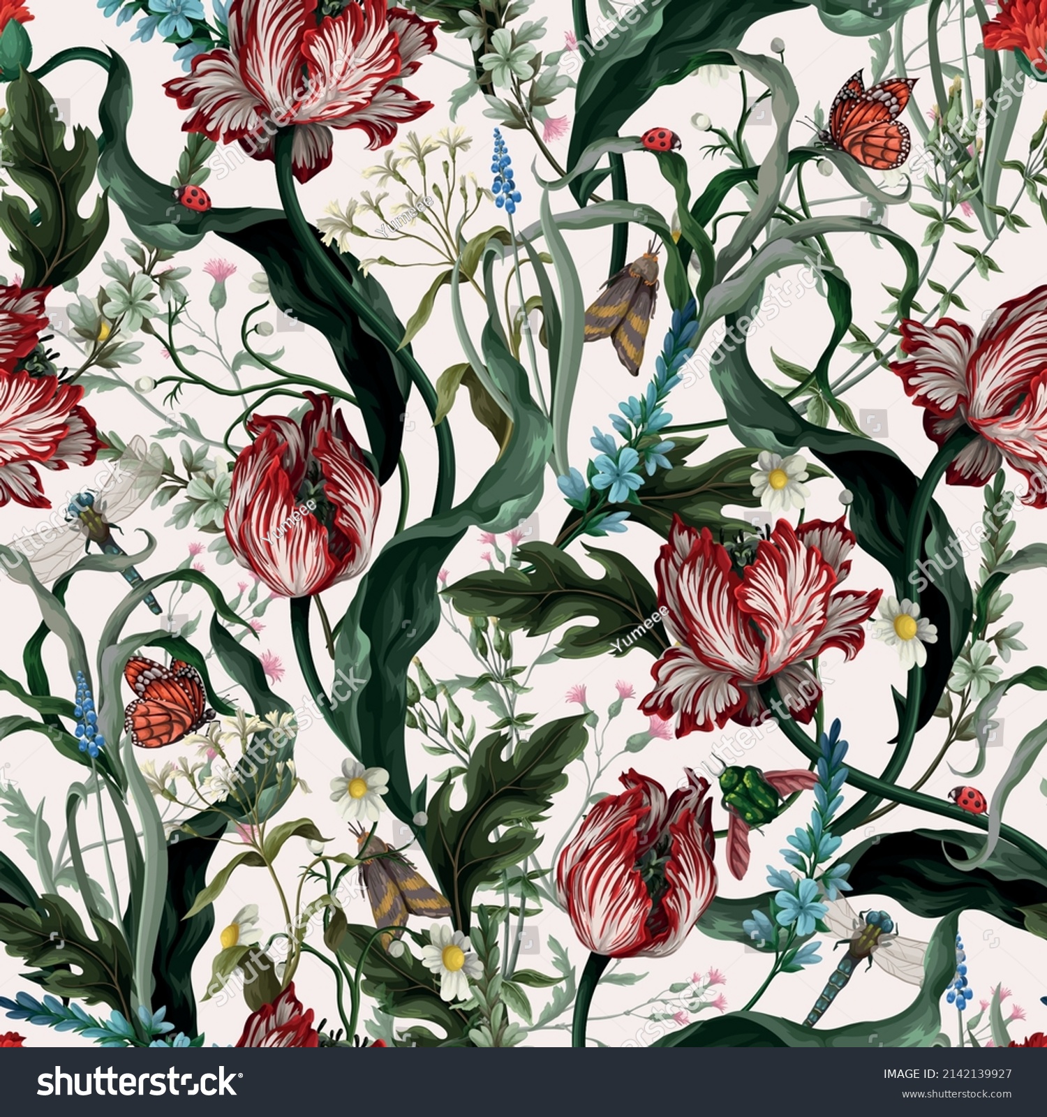 Seamless Pattern Vintage Tulips Classic Vector Stock Vector (Royalty ...