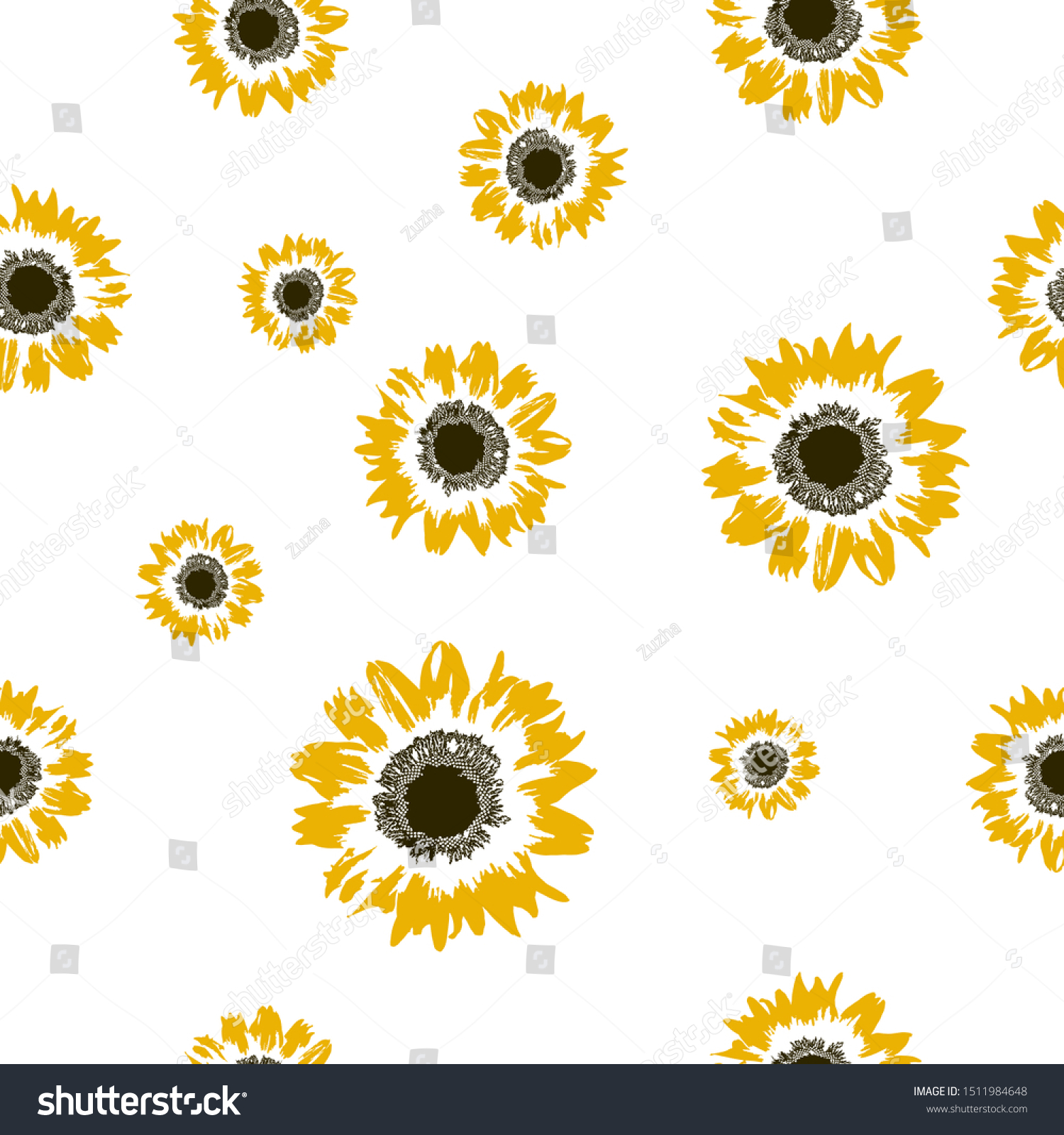 Seamless Pattern Yellow Sunflowers On White Stock Vector (Royalty Free ...