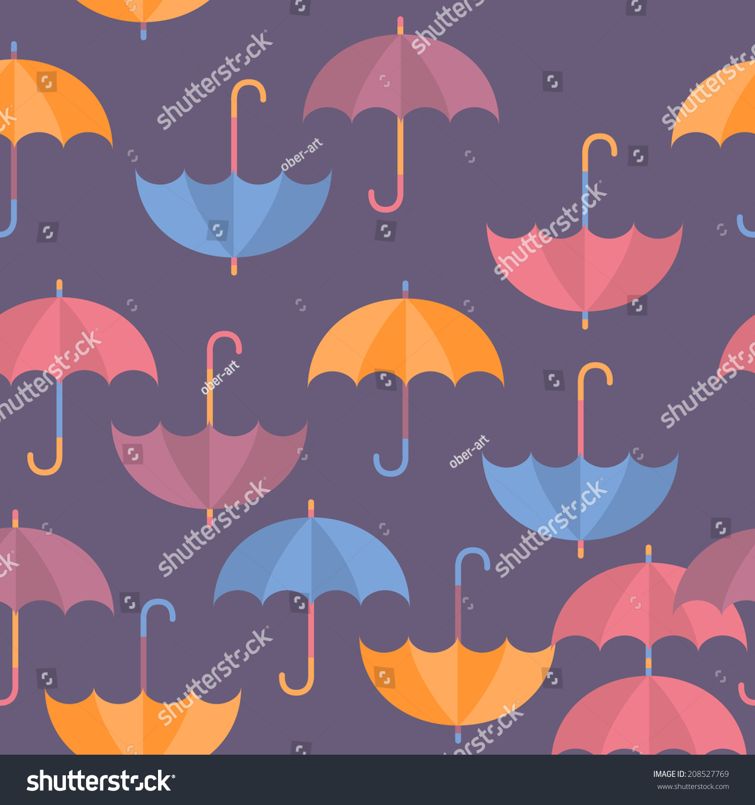 Seamless Rainy Pattern Color Umbrellas Vector Stock Vector (Royalty ...