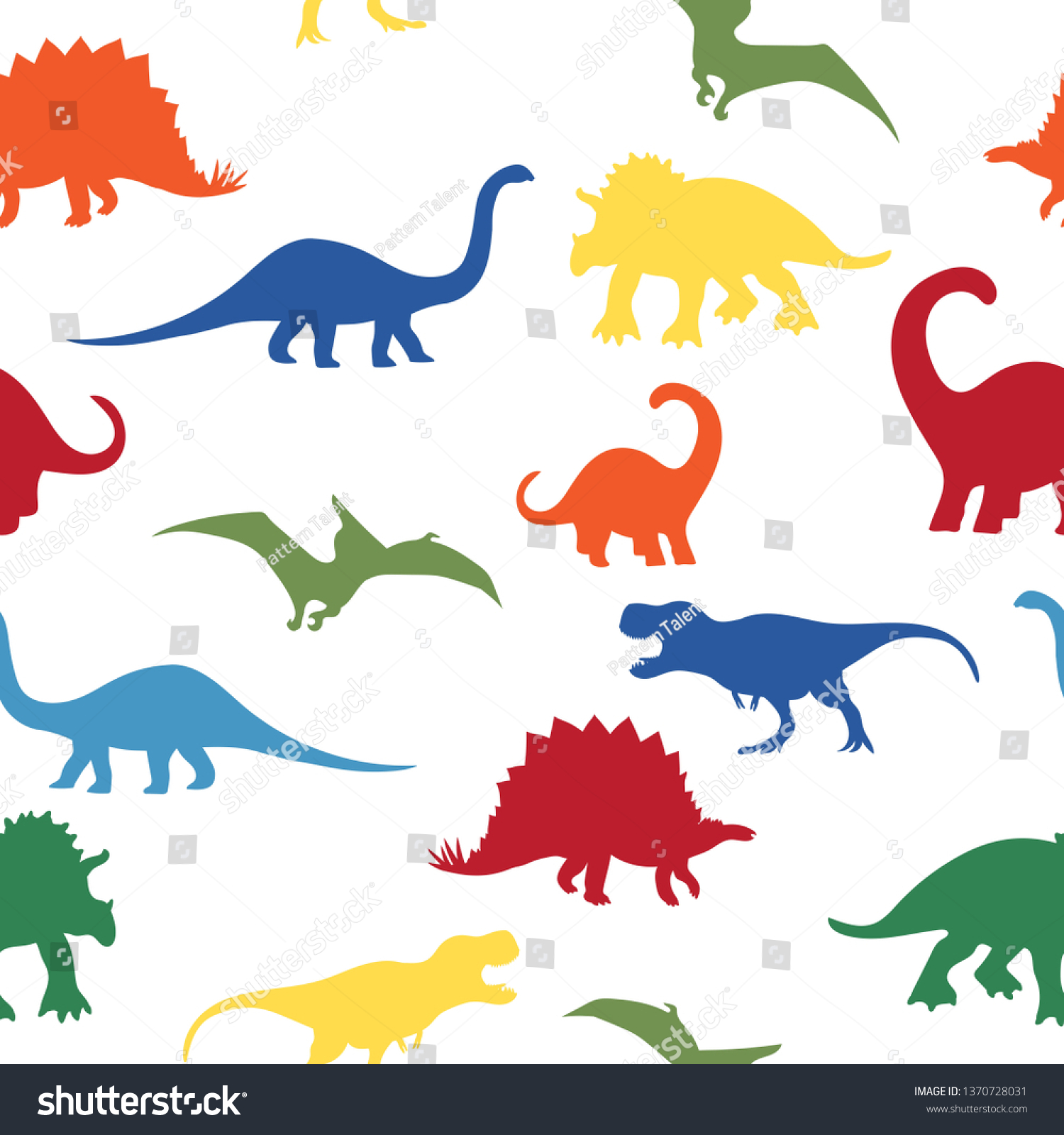 SVG of Seamless repeat pattern with colorful dinosaur silhouettes  svg