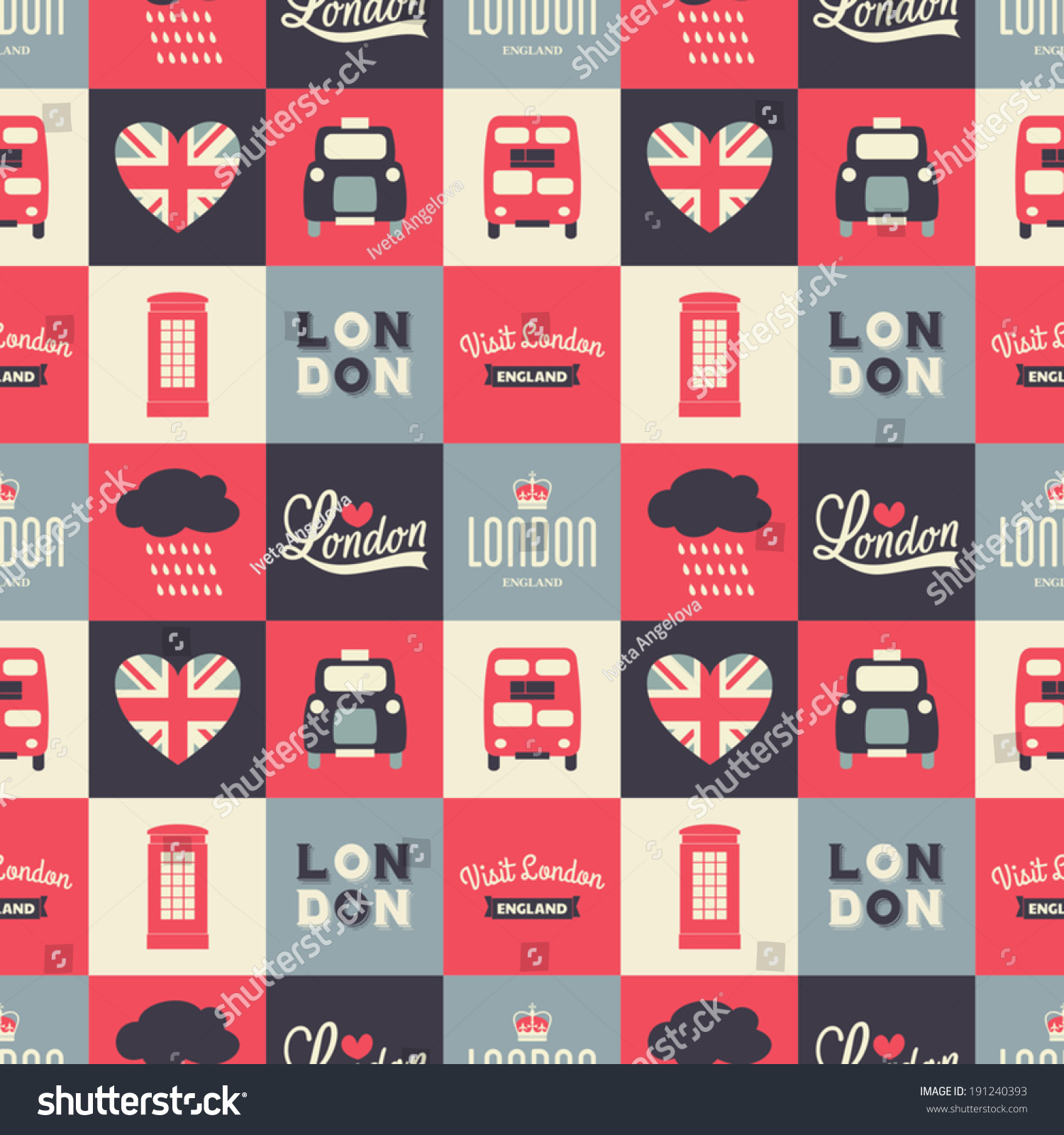 SVG of Seamless repeat pattern with London symbols in white, red and blue. svg