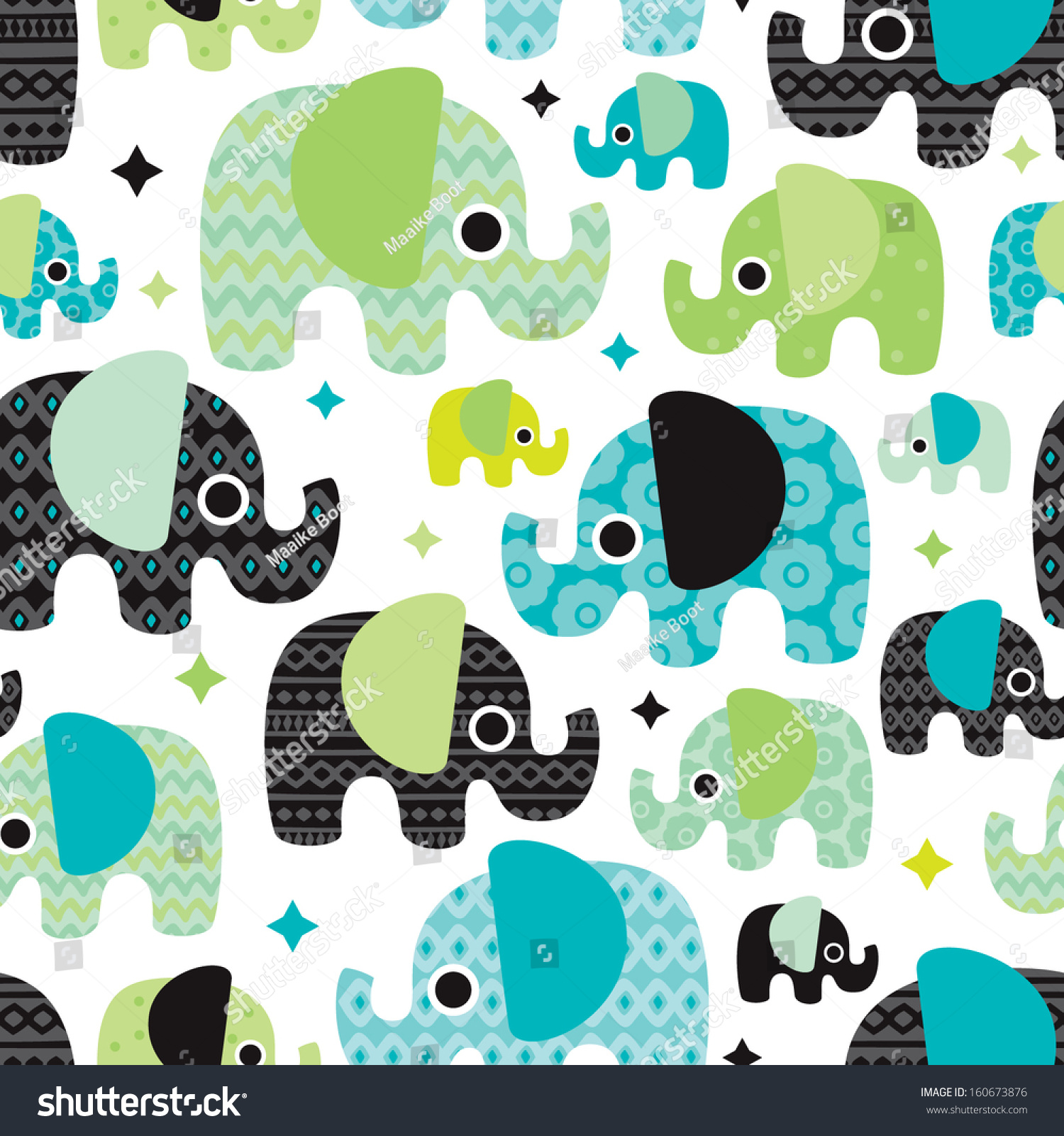 Seamless Retro Elephant Baby Boy Pattern Wallpaper Background In Vector ...
