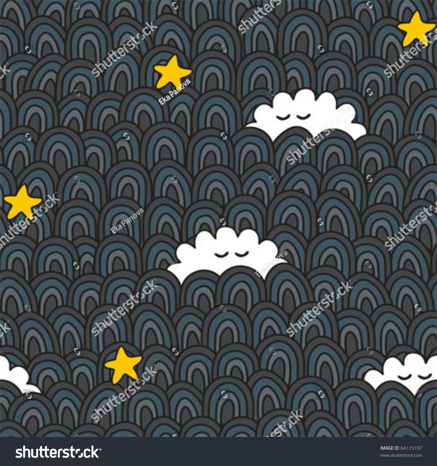 Seamless Sleeping Clouds Stars Pattern Vector Stock Vector (Royalty ...