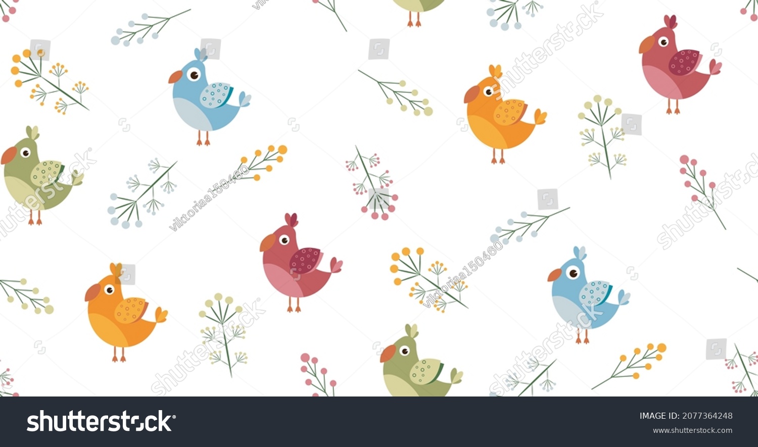 Seamless Spring Pattern Birds Flowers Stock Vector (Royalty Free ...