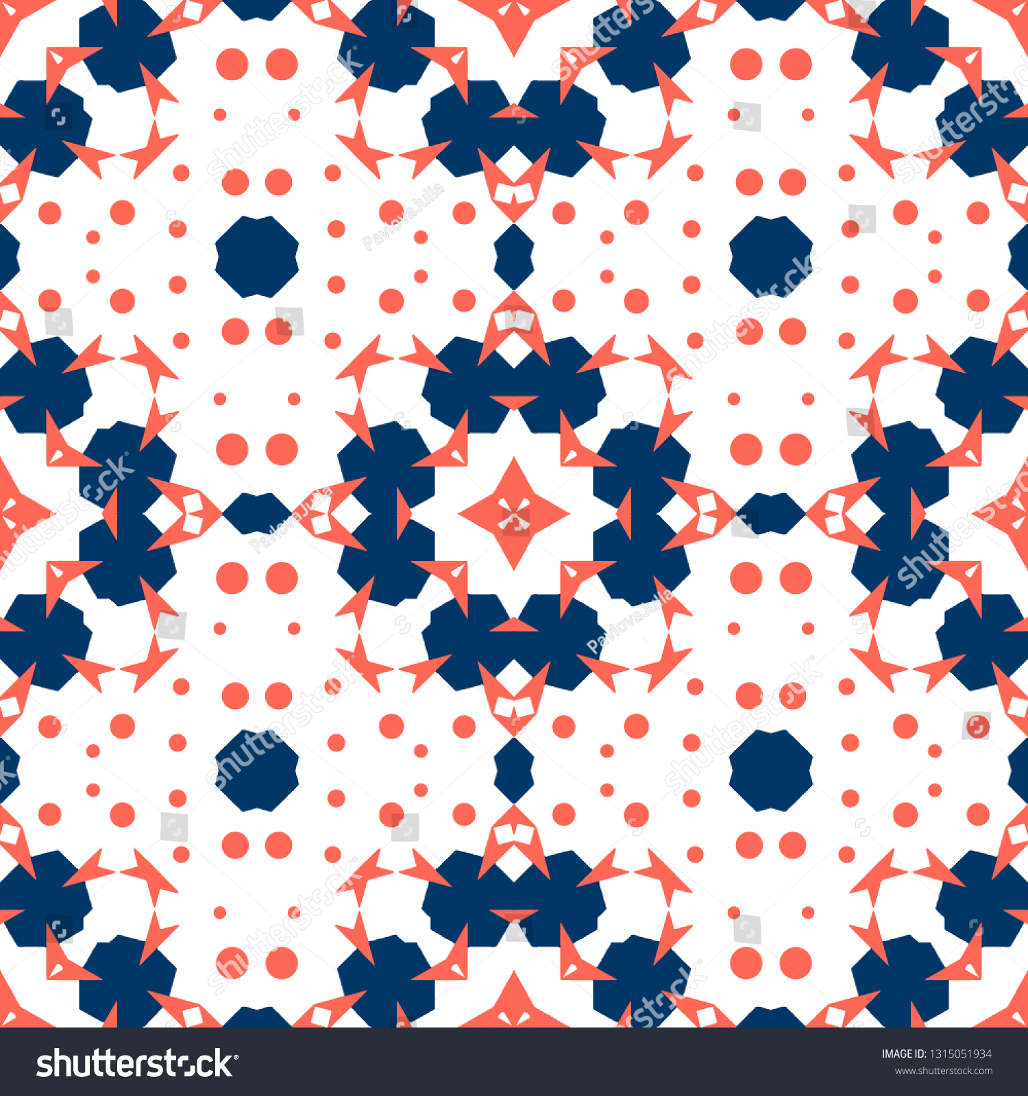 Seamless Tile Ornament Red Coral Blue Stock Vektorgrafik