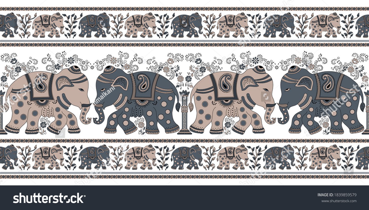 SVG of Seamless traditional Asian elephant border svg