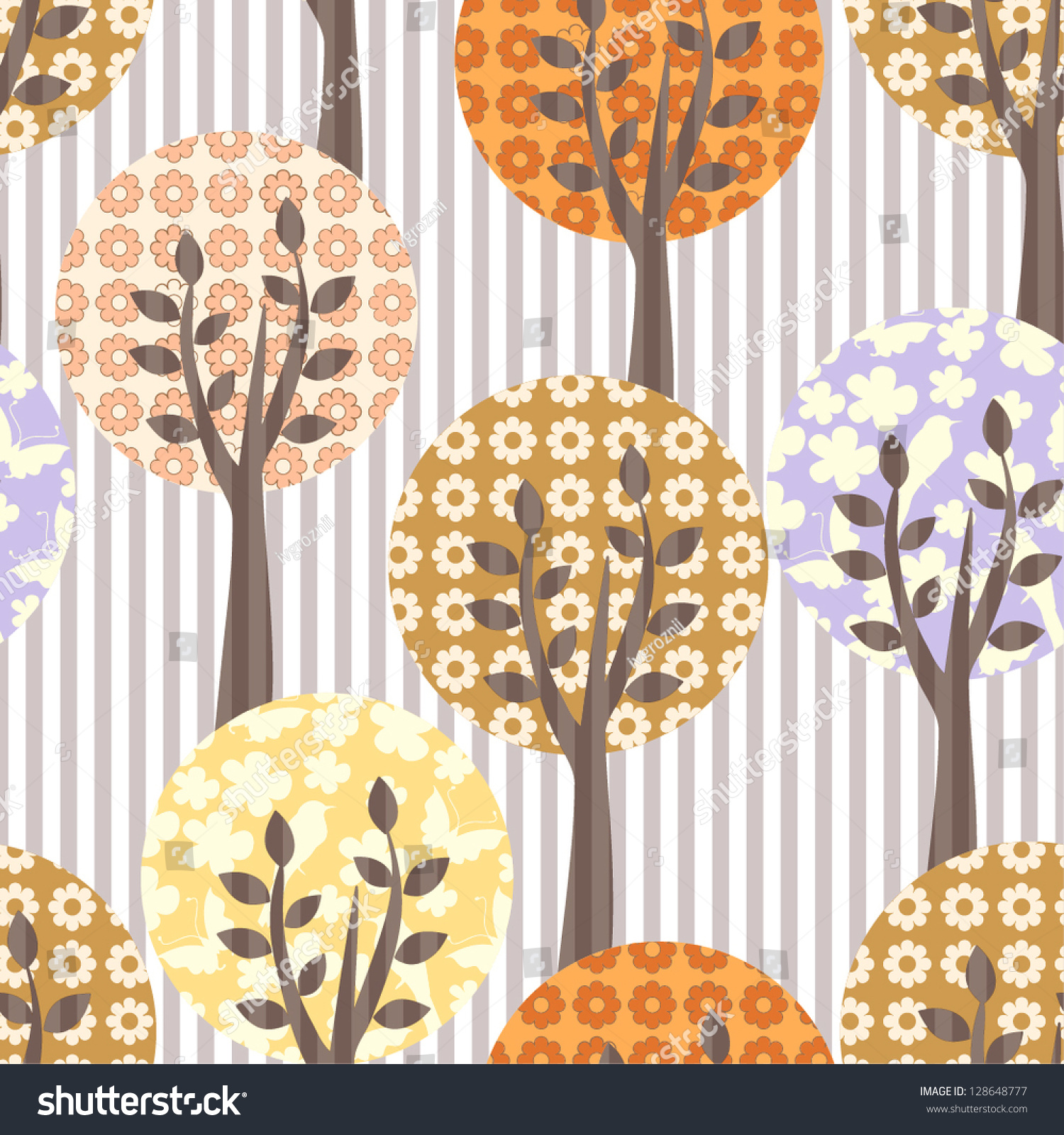 Seamless Tree Pattern Stock Vector Illustration 128648777 Shutterstock