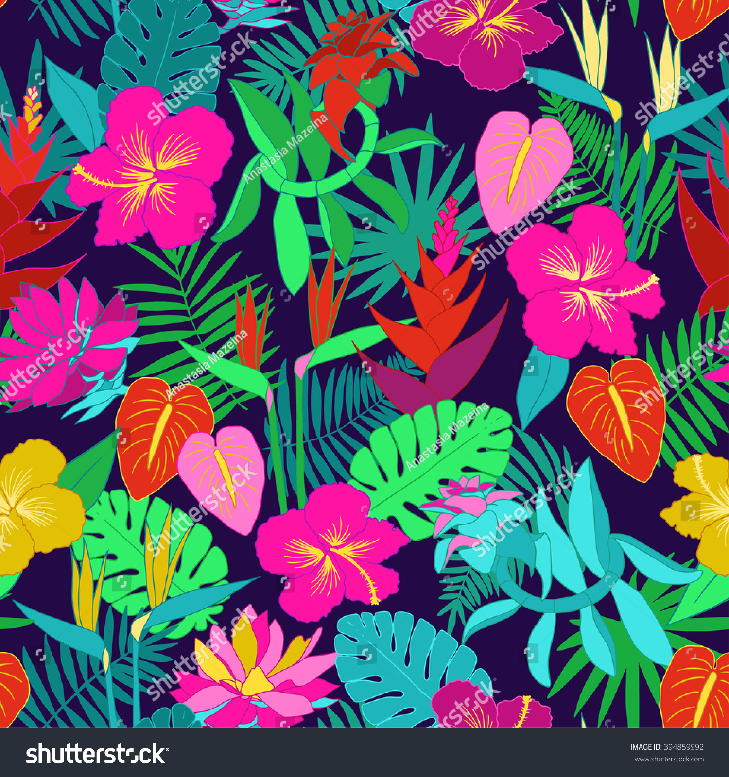 Seamless Tropical Jungle Floral Pattern Beautiful Stock ...