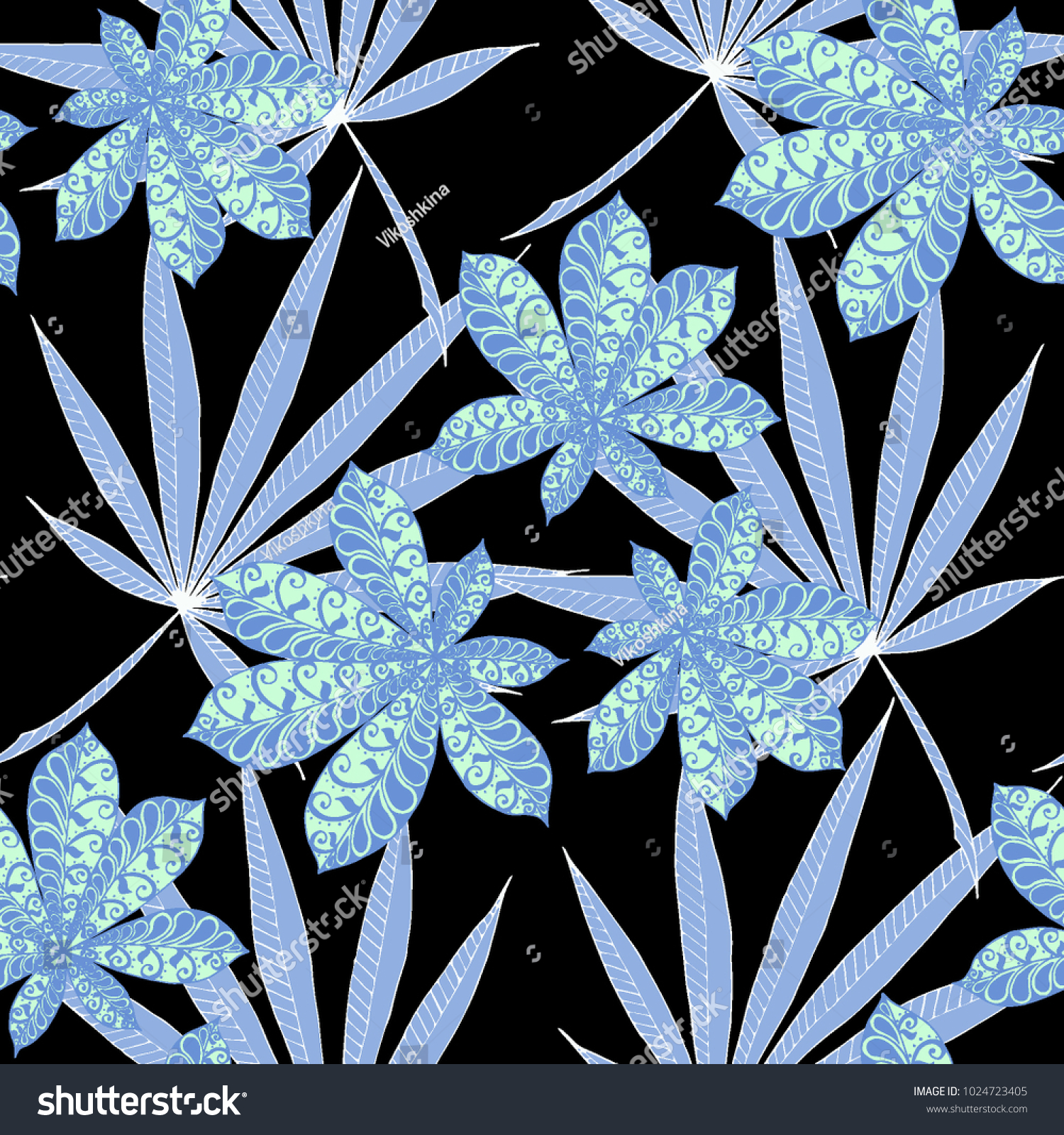 Seamless Tropical Pattern Leaves Palm Trees Stock Vector Royalty Seamless Tropical Pattern With Leaves of Palm Trees Black Background Hand Drawn Rainforest Texture