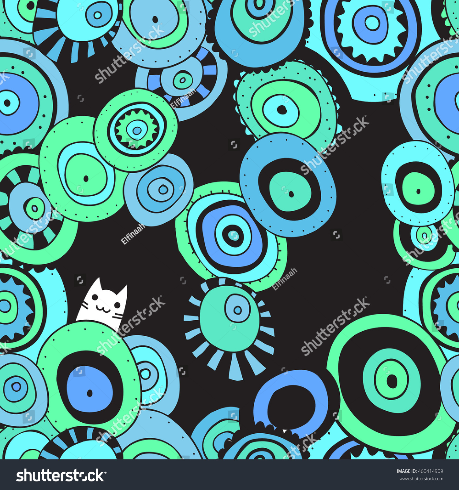 Seamless Turquoise Doodle Pattern Psychedelic Hand Stock Vector Royalty Free