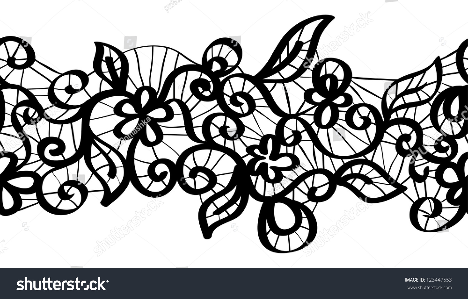 Seamless Vector Black Lace Floral Pattern Stock Vector 123447553