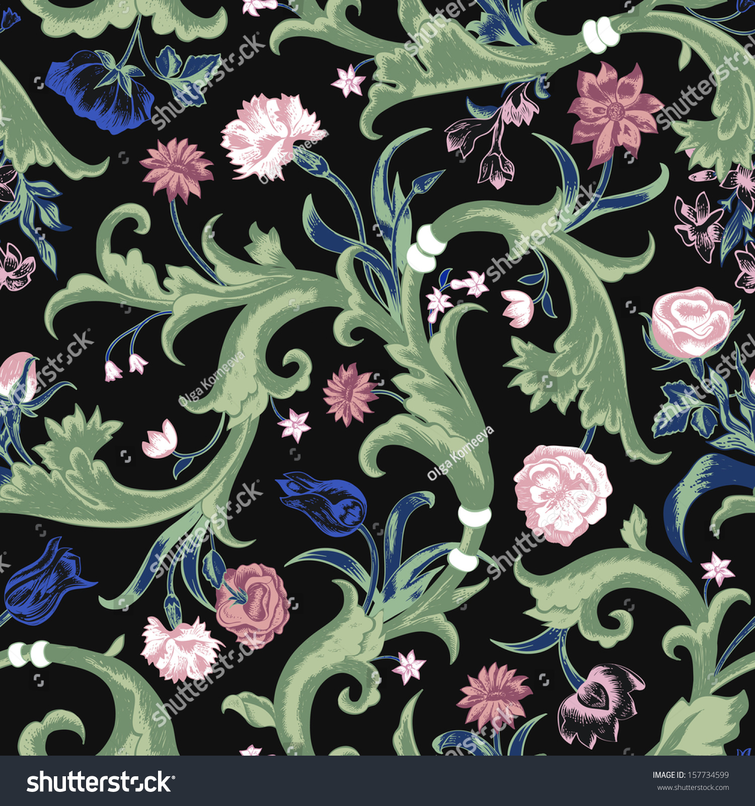 Seamless Vector Dark Vintage Floral Pattern Stock Vector ...