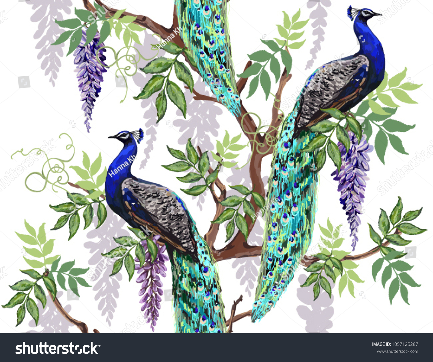 SVG of Seamless vector floral summer pattern background with tropical japanese flowers, wisteria, peacocks. Perfect for wallpapers, web page backgrounds, surface textures, textile. svg