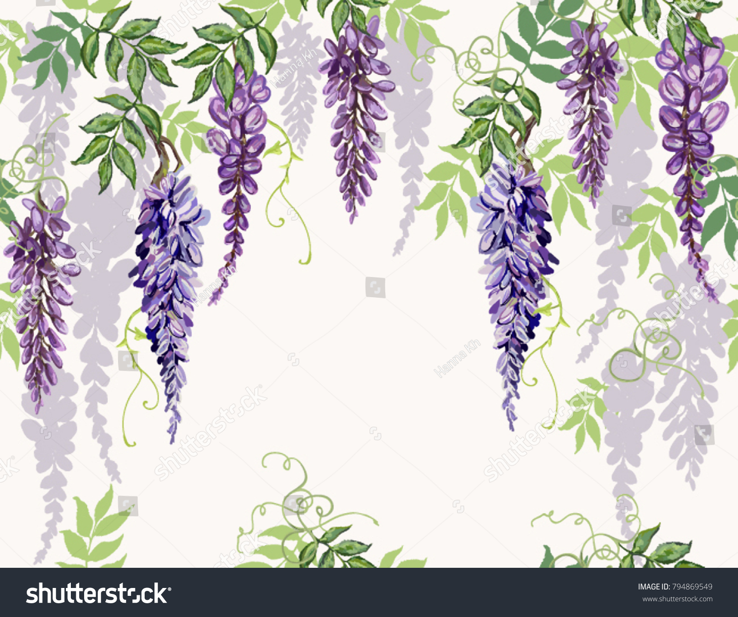 SVG of Seamless vector floral summer pattern background with tropical japanese flowers, wisteria. Perfect for wallpapers, web page backgrounds, surface textures, textile. svg