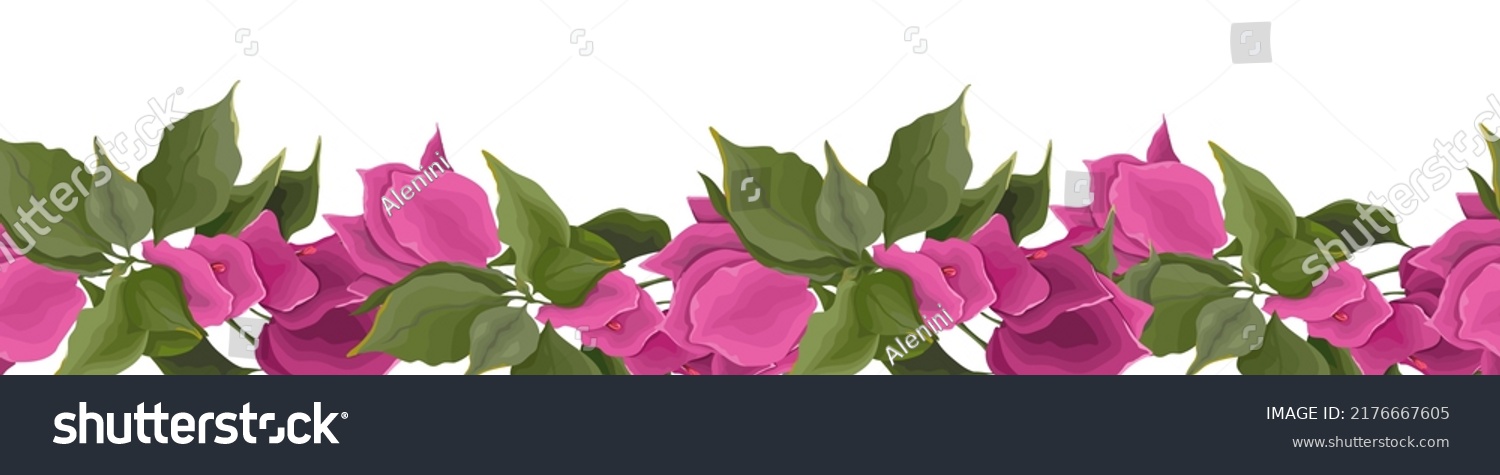 SVG of Seamless vector pattern border. Pink cute bougainvillea svg