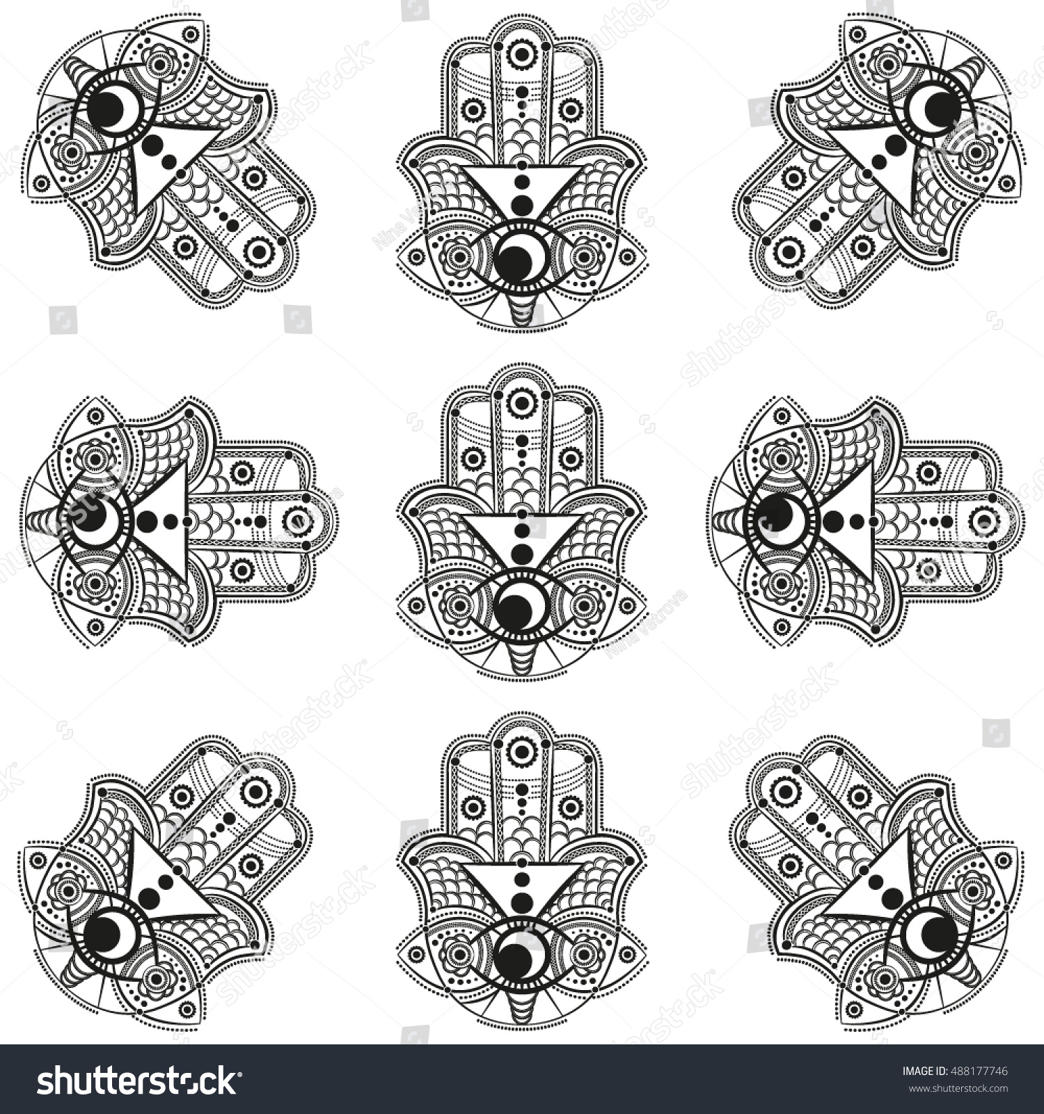 Seamless Vector Pattern Fabric Hamsa Hand Stock Vector 488177746