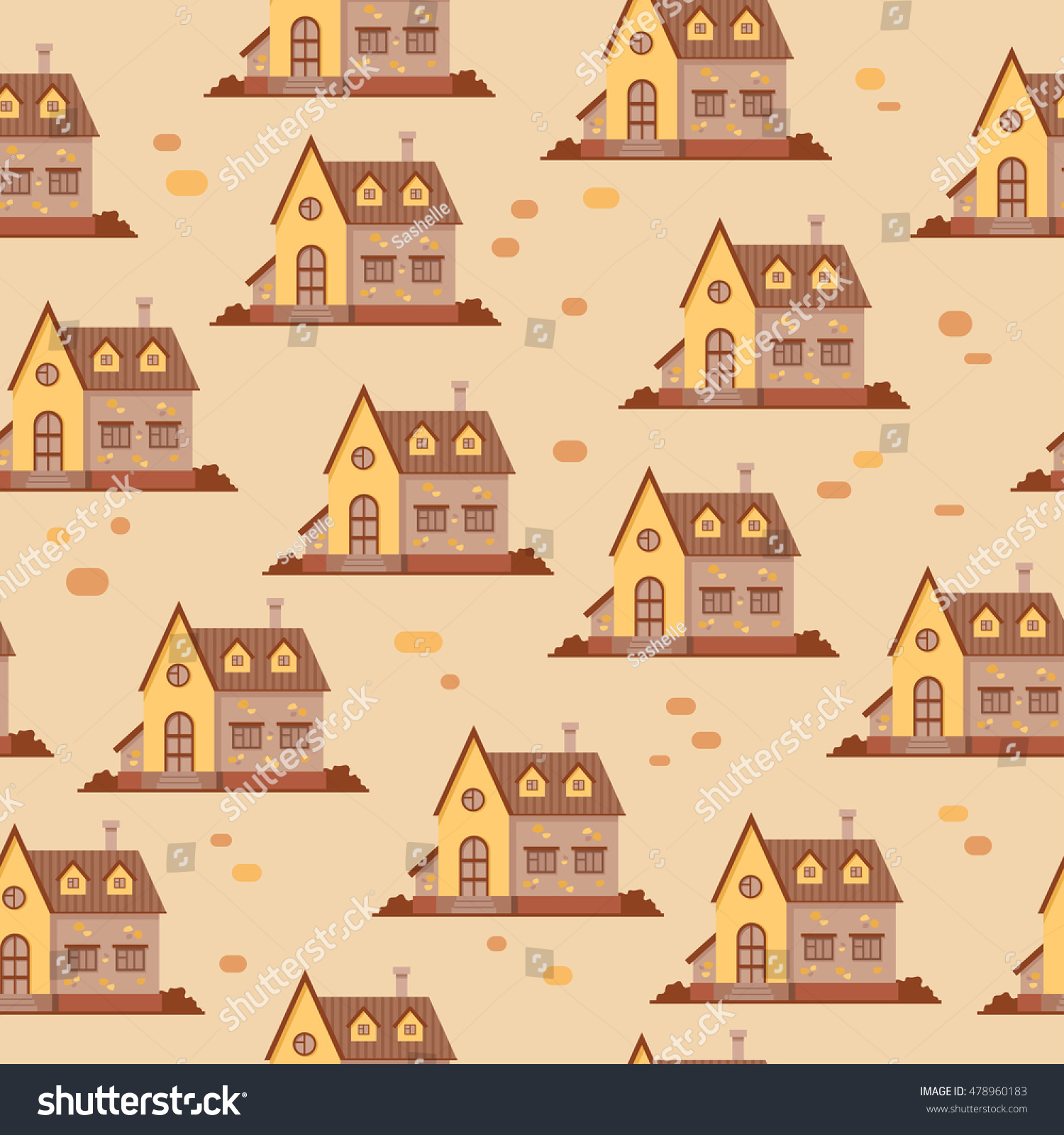 Seamless Vector Pattern Brown Yellow Houses Stock Vector
