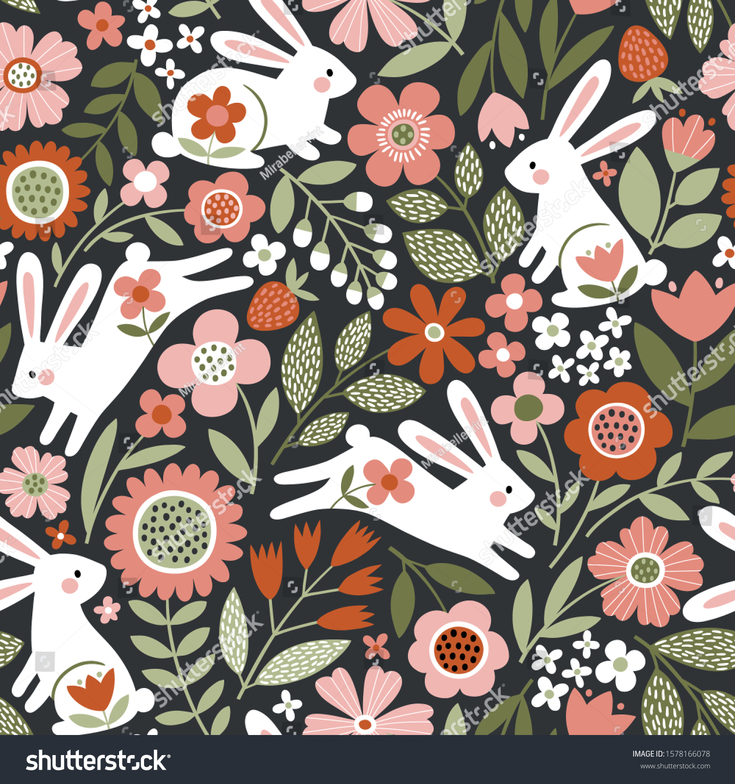 Seamless Vector Pattern Cute White Rabbits Stock Vector Royalty Free 1578166078 Shutterstock 8863