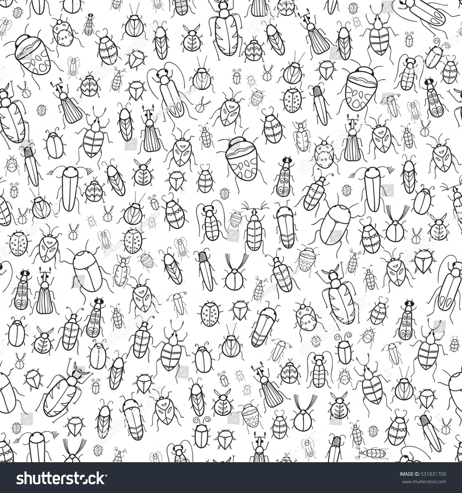 Seamless Vector Pattern Doodle Bugs Stock Vector (Royalty Free) 531831709