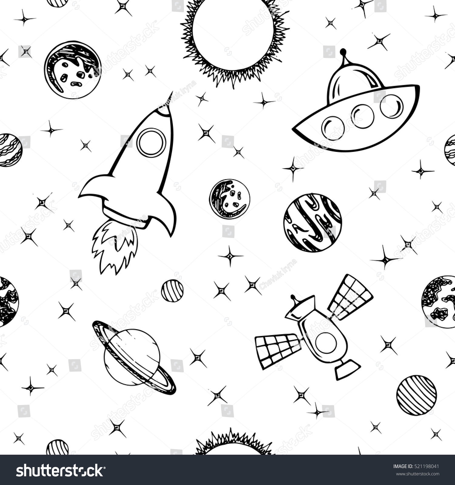 Seamless Vector Pattern Planets Stars On Stock Vector 521198041 ...