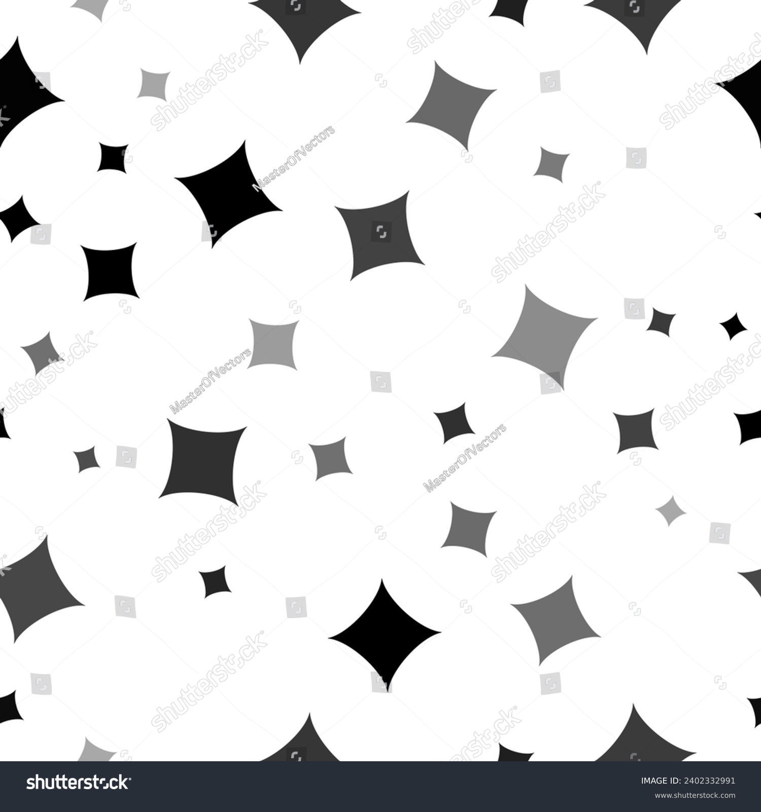 SVG of Seamless vector pattern with star symbols, creating a creative monochrome background with rotated elements. Vector illustration on white background svg