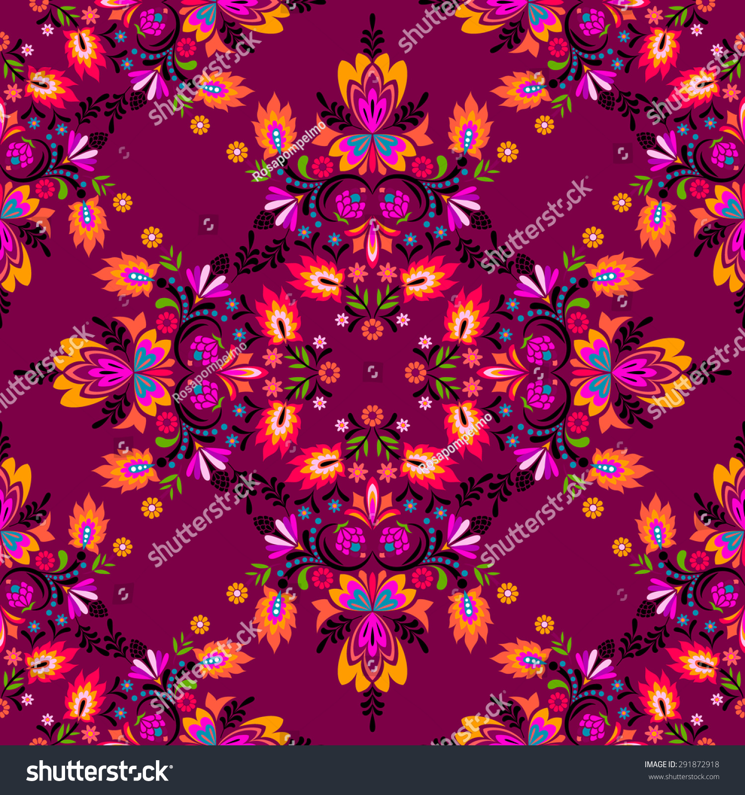 Seamless Vector Spanish Latin Folk Pattern Stock Vector (Royalty Free(03)