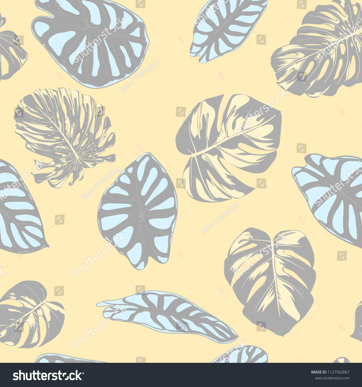 Seamless Vector Tropical Pattern In Pastel Color Design Monstera Palm Seamless Vector Tropical Pattern In Pastel Color Design Monstera Palm