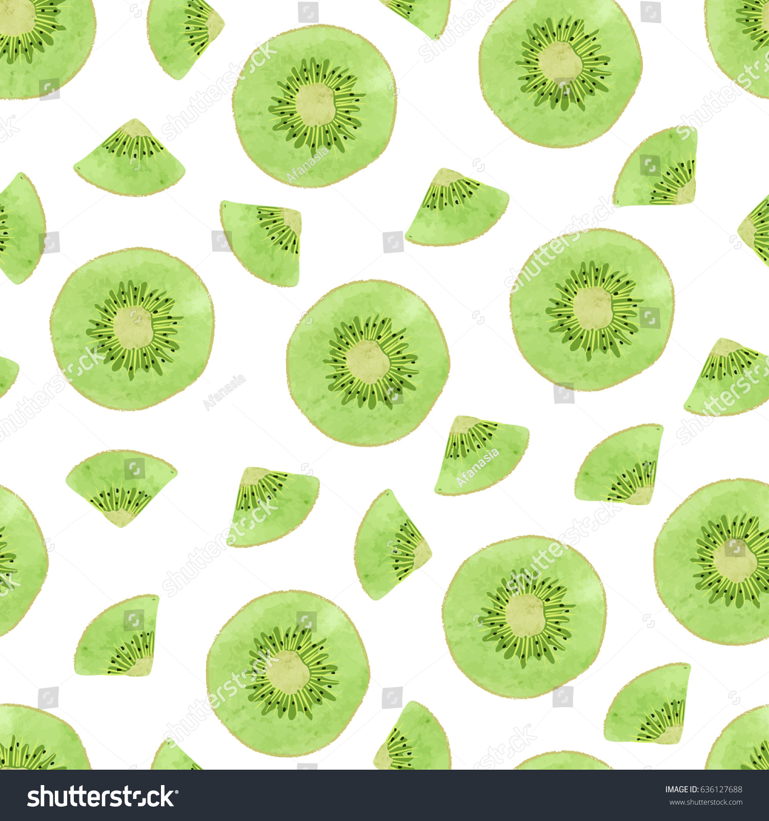 Seamless Vector Watercolor Kiwi Fruit Pattern Stock Vector