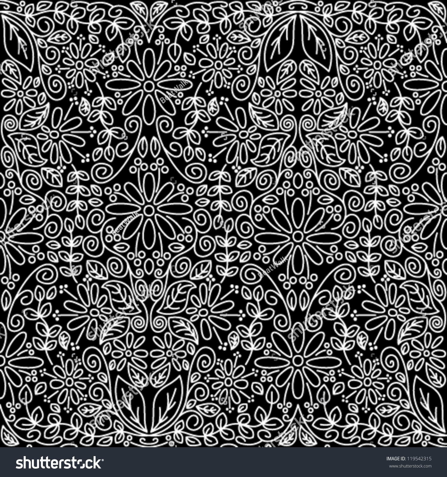 Seamless Vintage Black White Floral Wallpaper Stock Vector (Royalty Free) 119542315 | Shutterstock