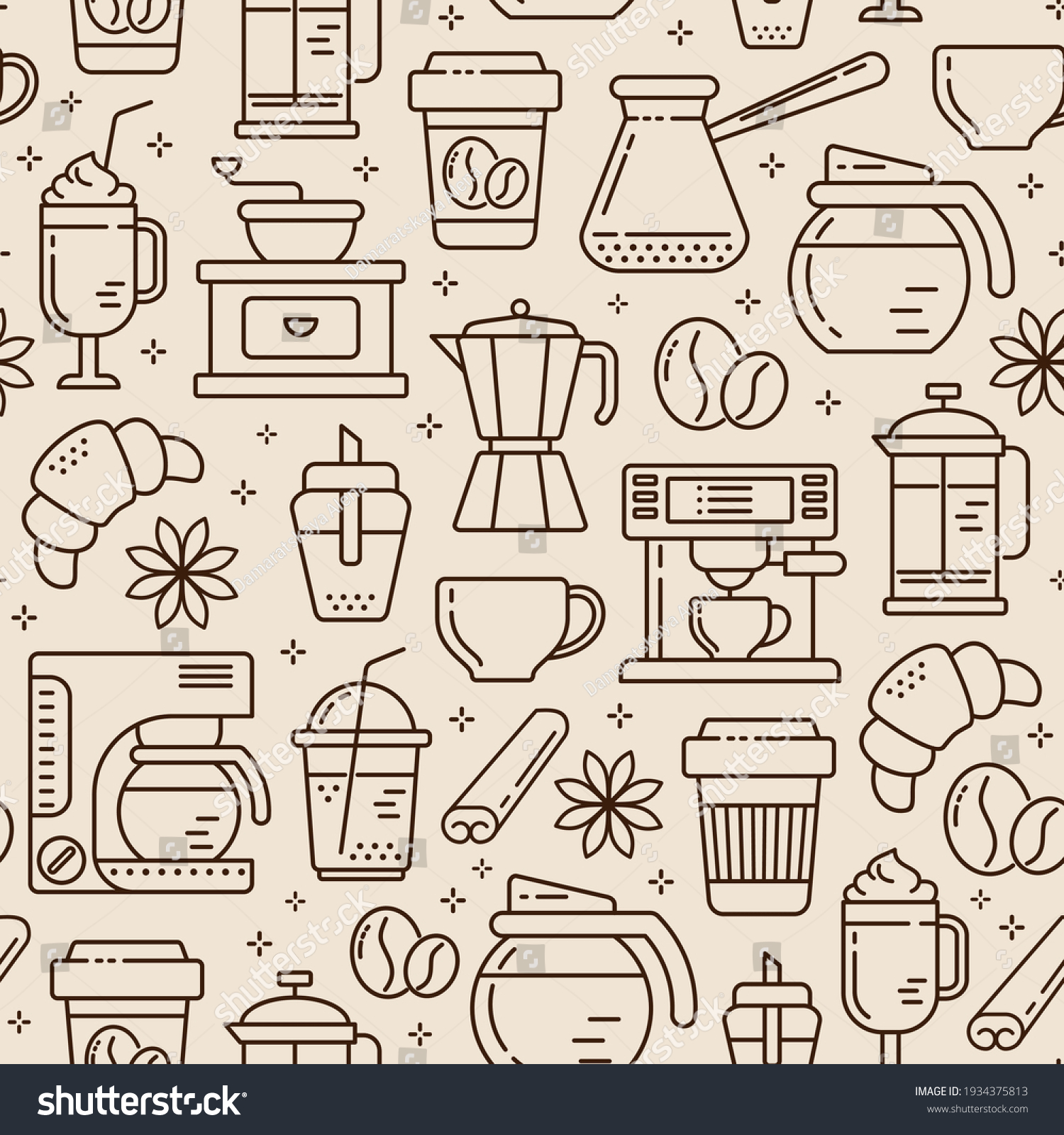 Seamless Vintage Coffee Pattern Line Style Stock Vector (Royalty Free ...