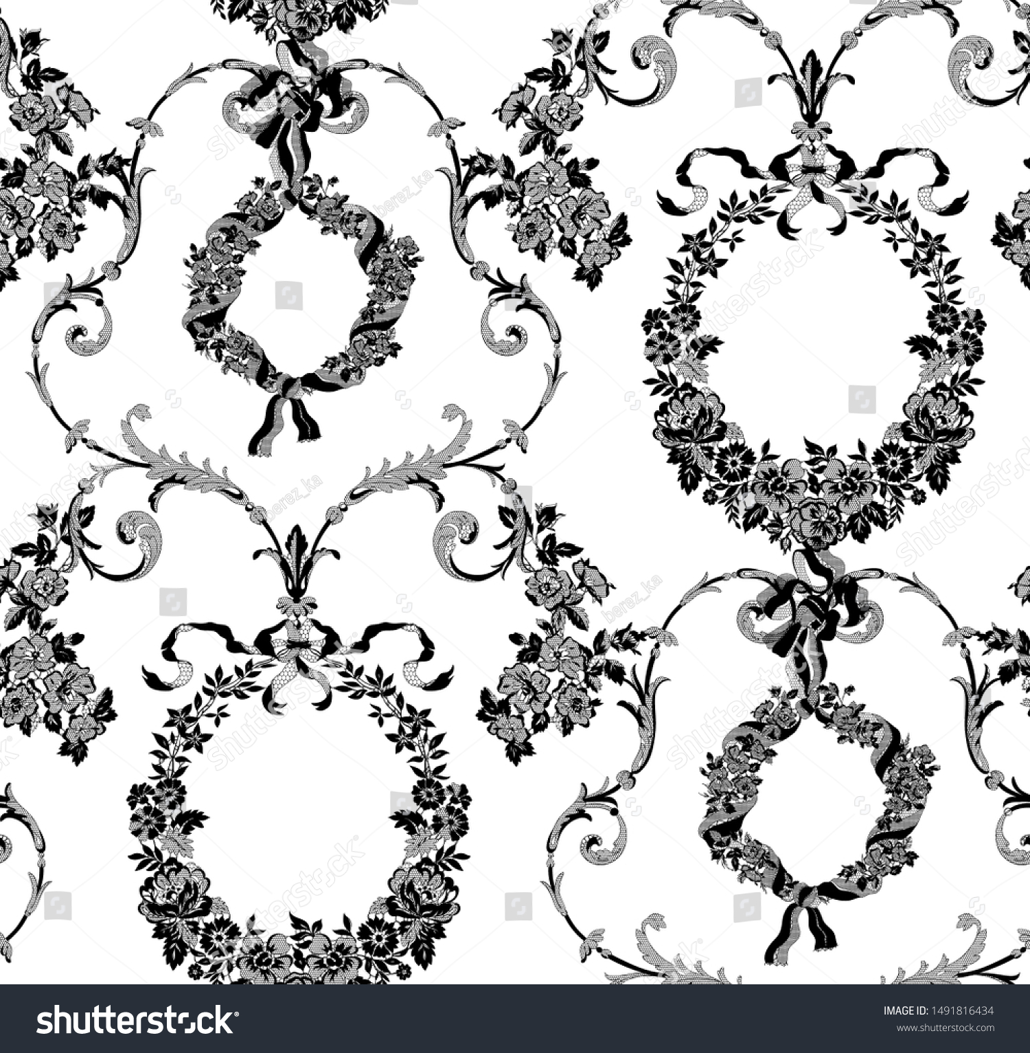 Seamless Vintage Floral Lace Pattern Your Stock Vector Royalty Free 1491816434