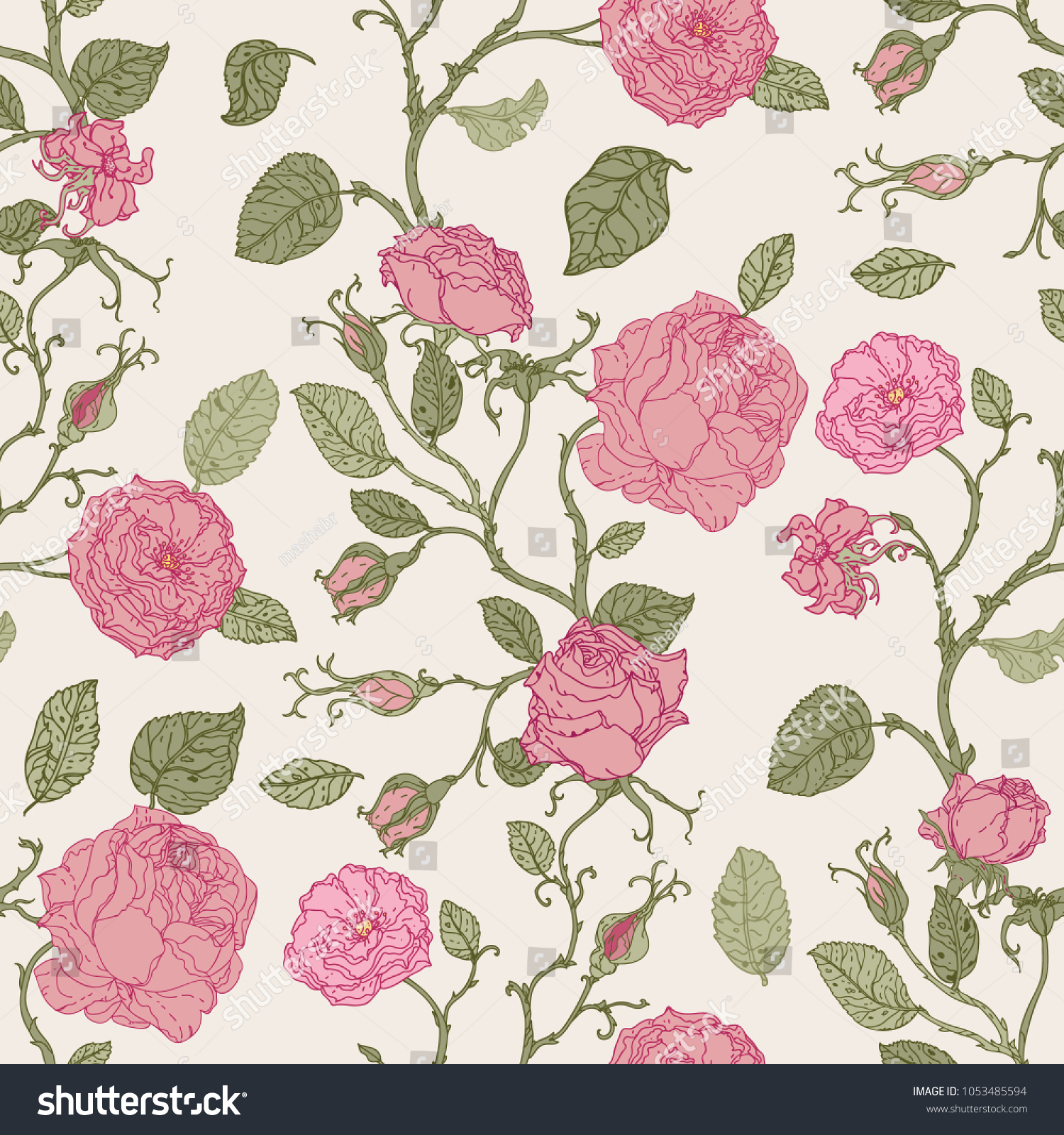 seamless vintage flower garden pattern background stock vector