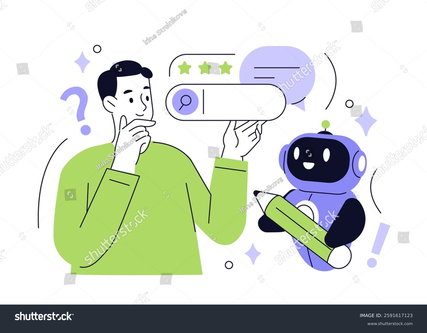 man, robot, search bar, thinking, green, purple clip art preview