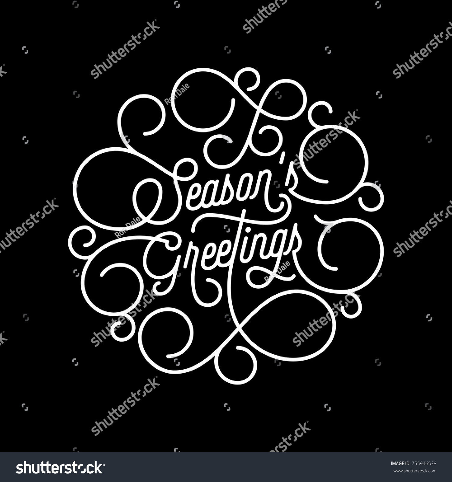 Season Greetings flourish calligraphy lettering of swash line typography for greeting card design Vector festive