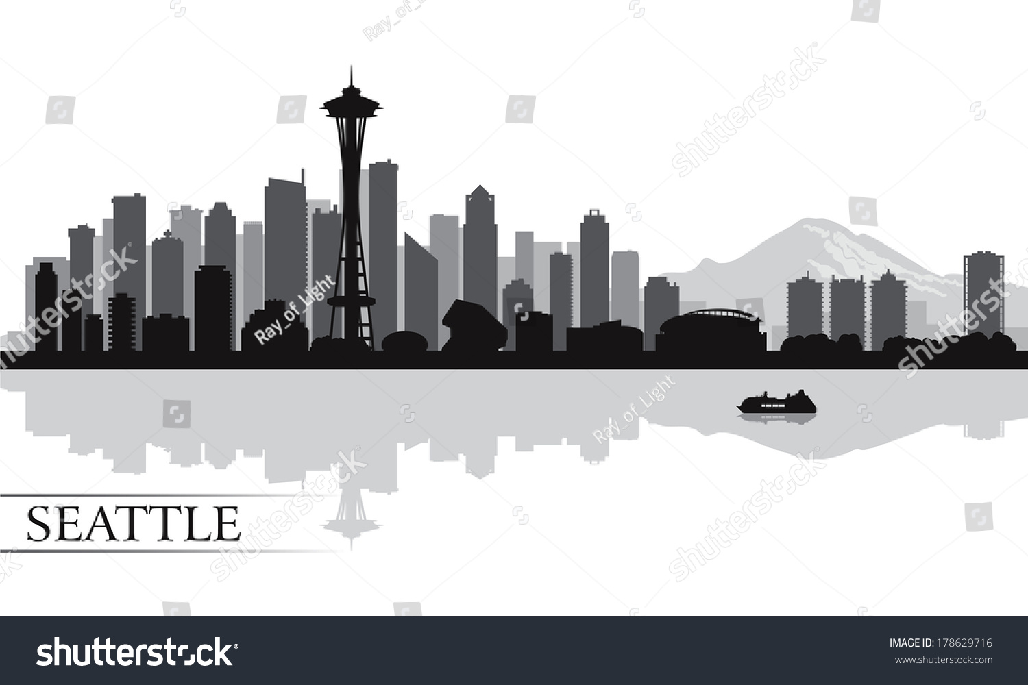 Seattle City Skyline Silhouette Background Vector Stock Vector (Royalty