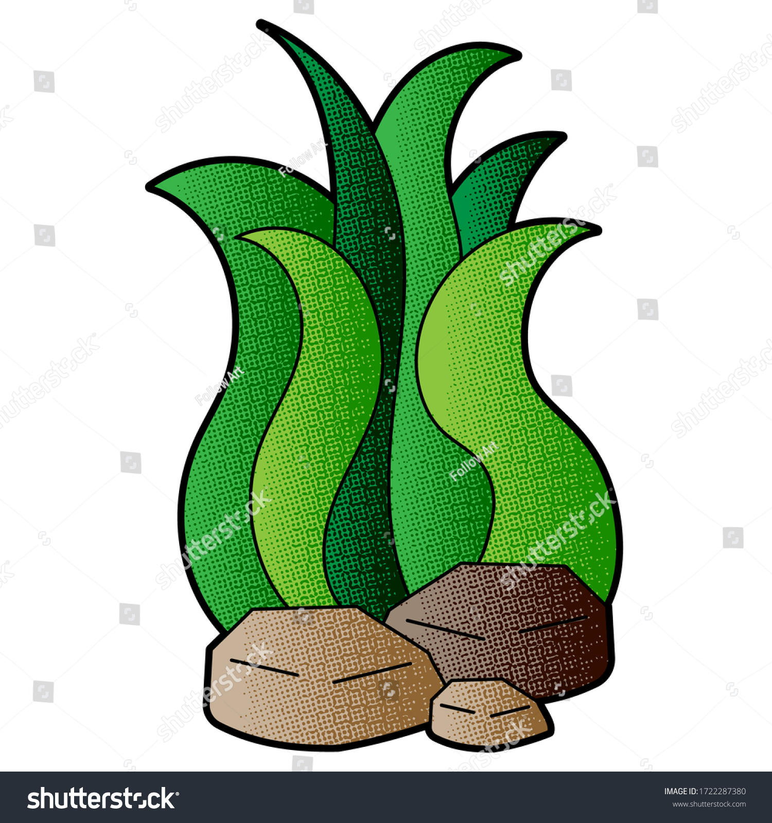green plant with rocks cartoon style clip art preview