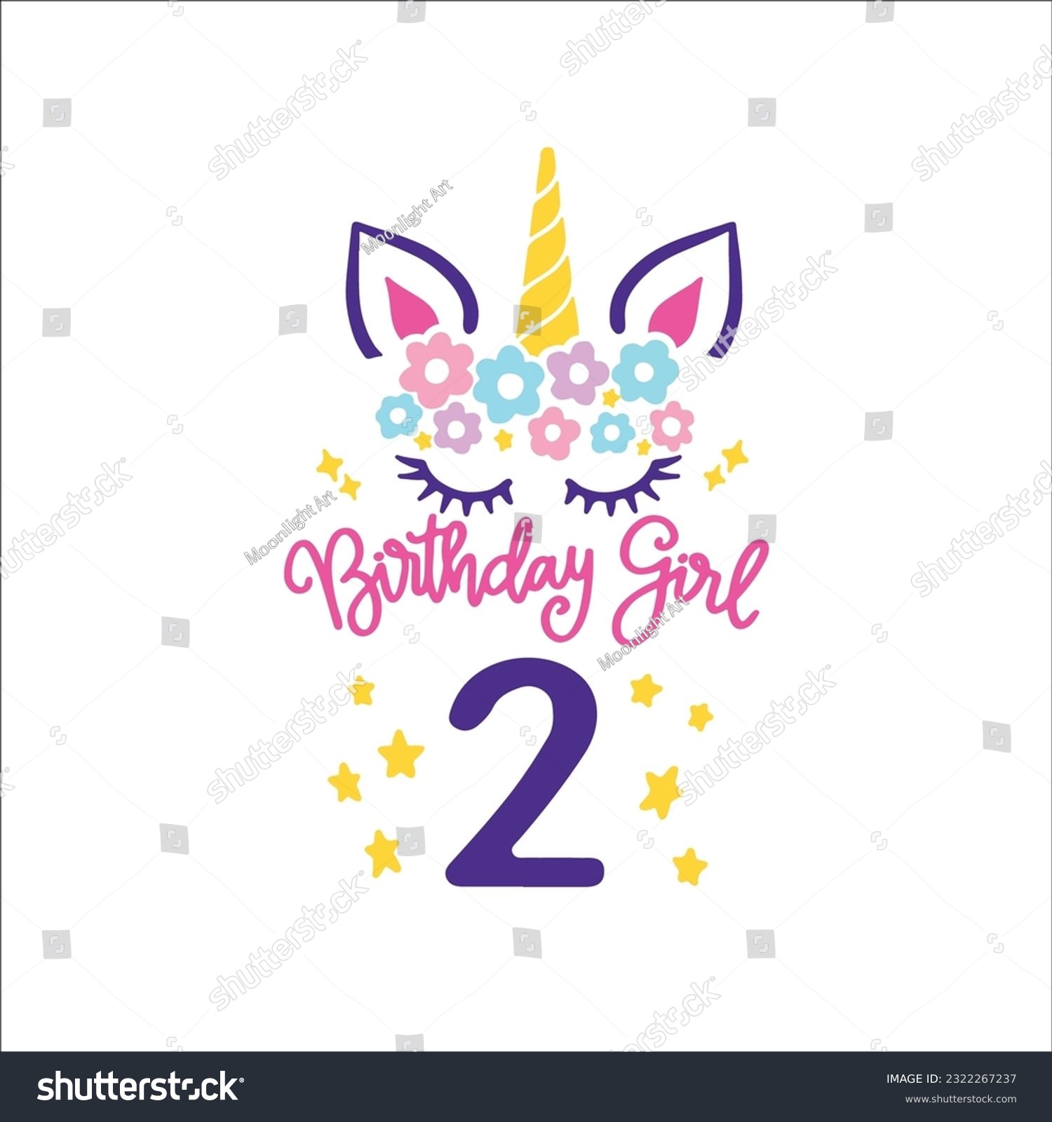 SVG of Second Unicorn Birthday Svg, 2nd unicorn, Unicorn Face Svg, Unicorn, Birthday Girl svg, Birthday Shirt, Gift for Birthday svg,  Cut files Cricut svg