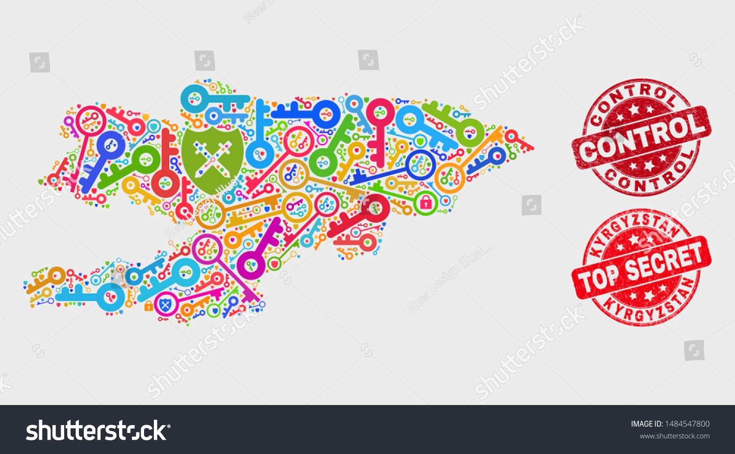 Security Kyrgyzstan Map Seals Red Round Stock Vector Royalty Free